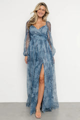 Nara Tulle Maxi Dress | Blue Floral