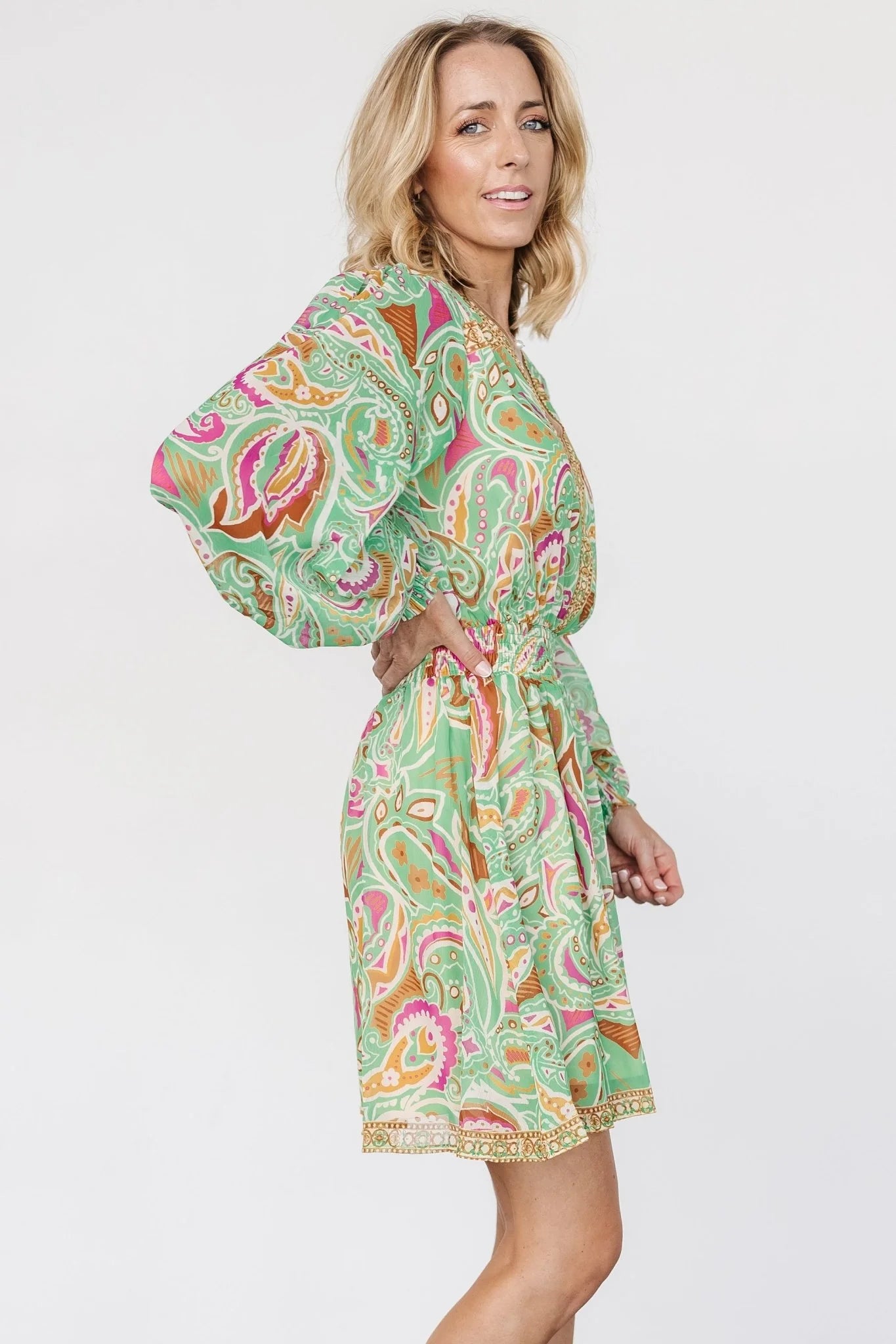 Vesta Short Dress | Green Print