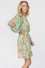 Vesta Short Dress | Green Print