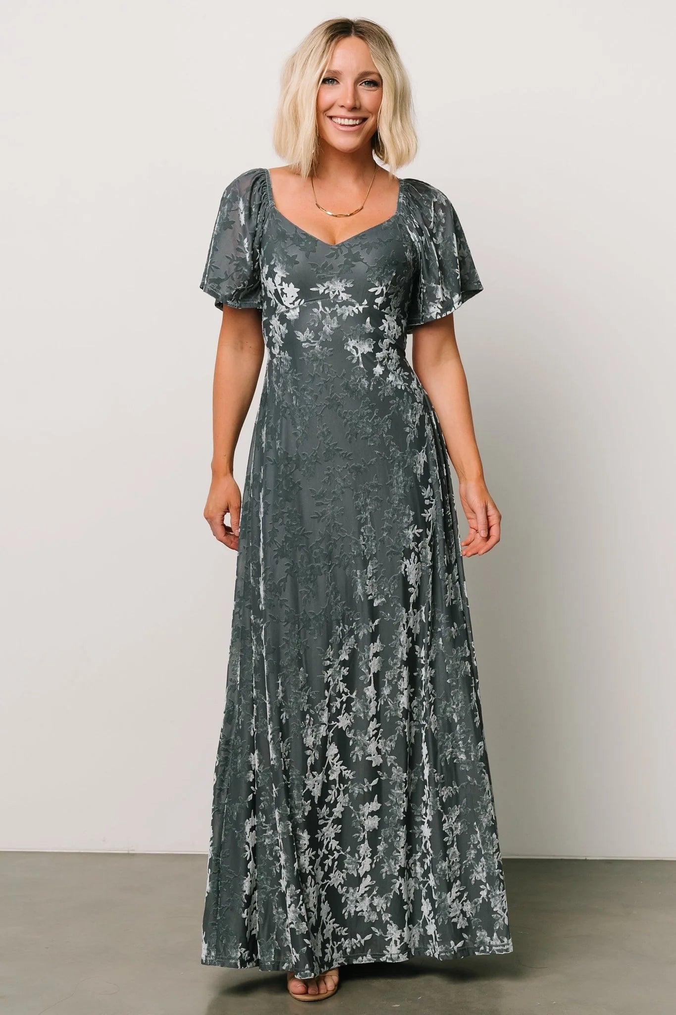 Everley Velvet Maxi Dress | Dusty Blue