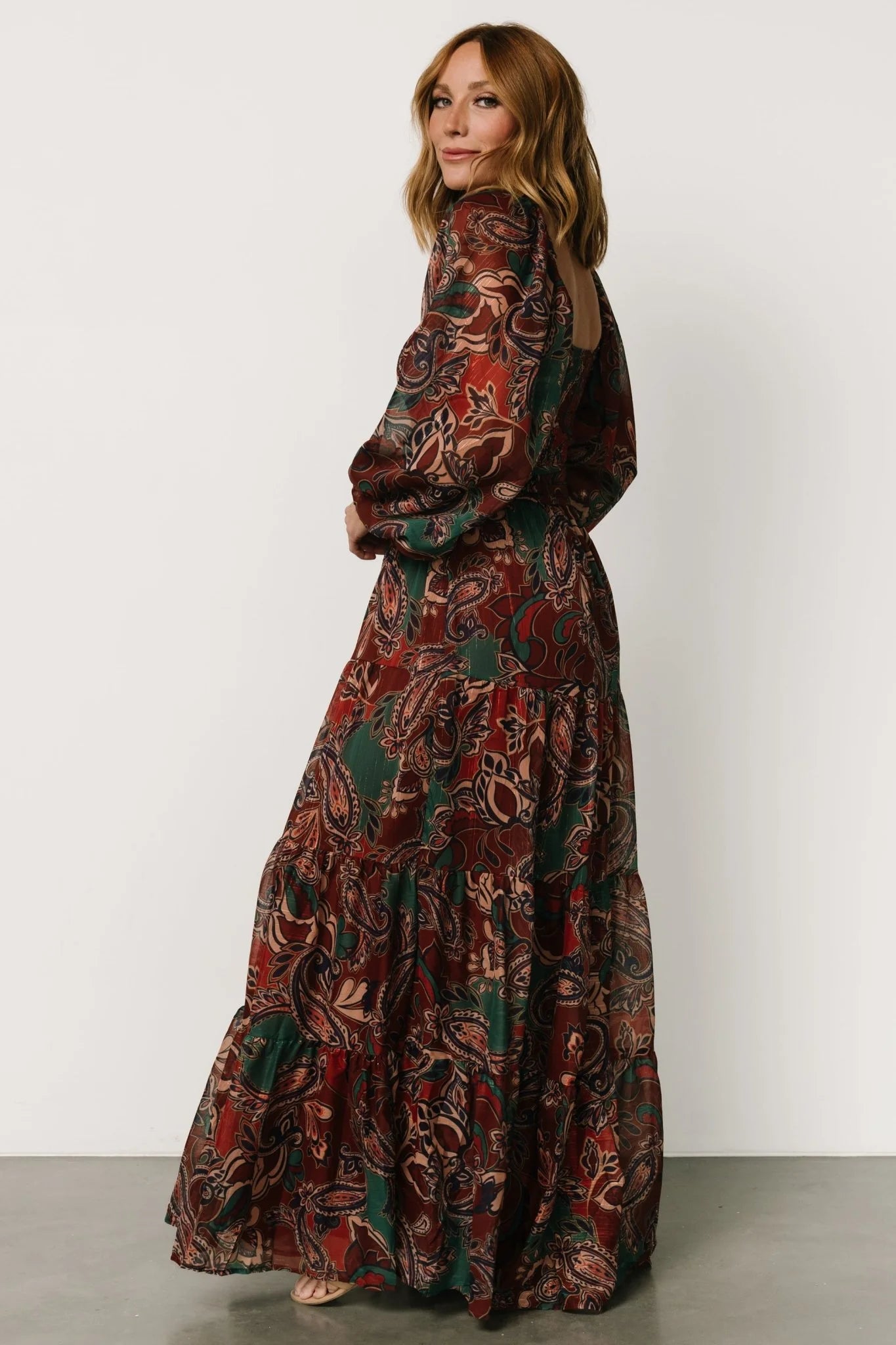 Livia Maxi Dress | Dark Green + Wine Multi