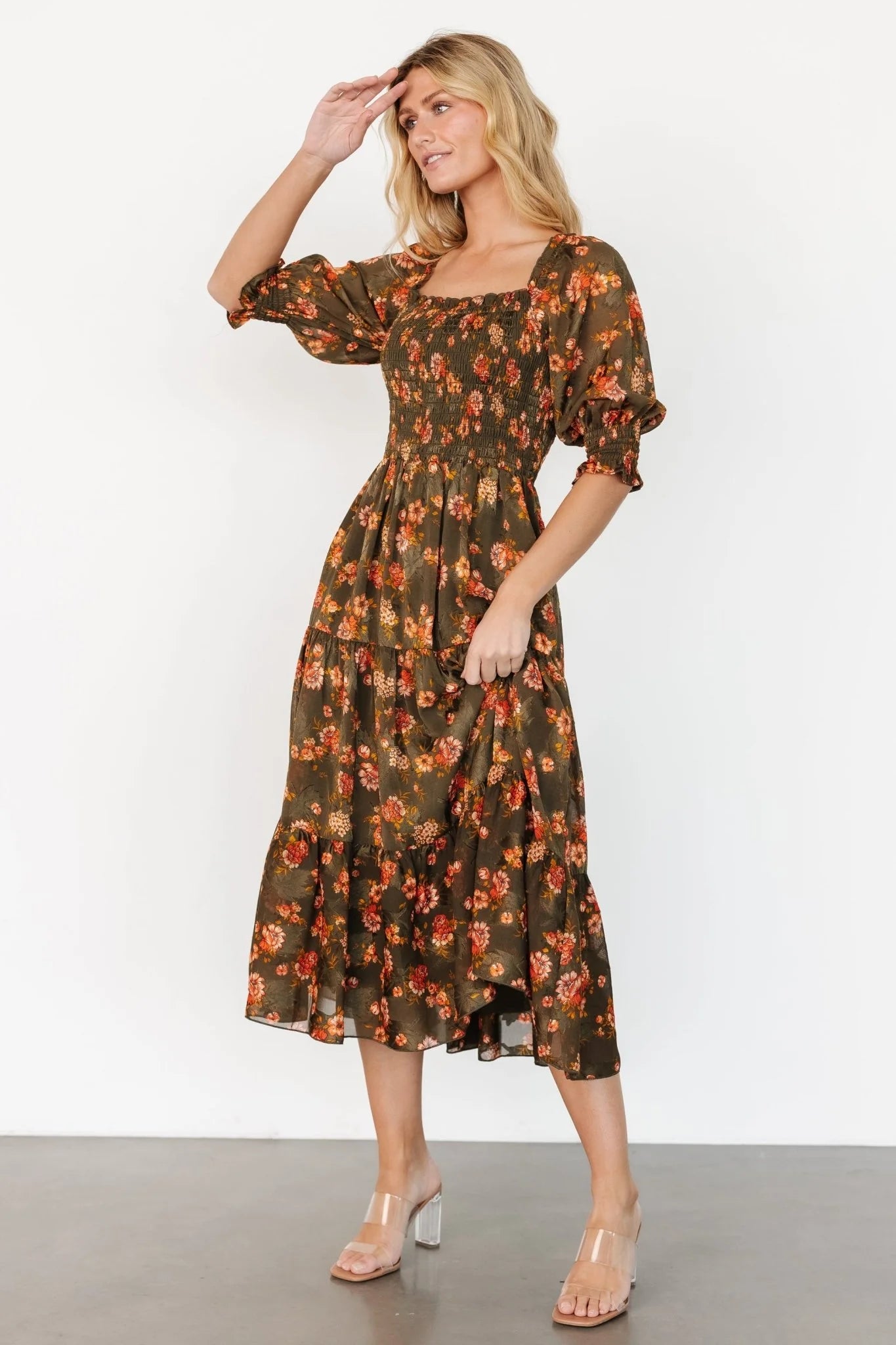 Fabian Jacquard Midi Dress | Olive Floral