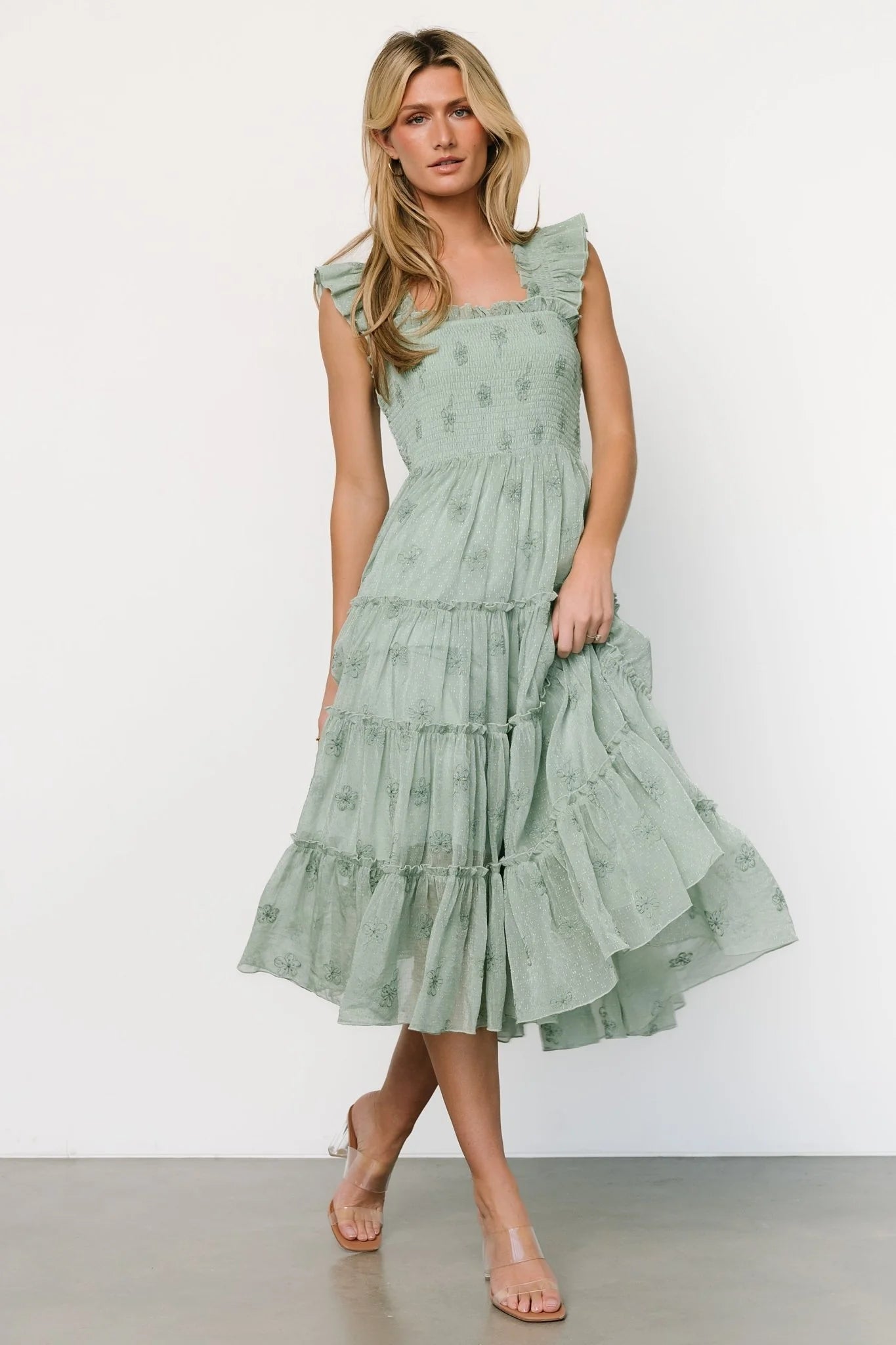 Holland Embroidered Dress | Light Sage