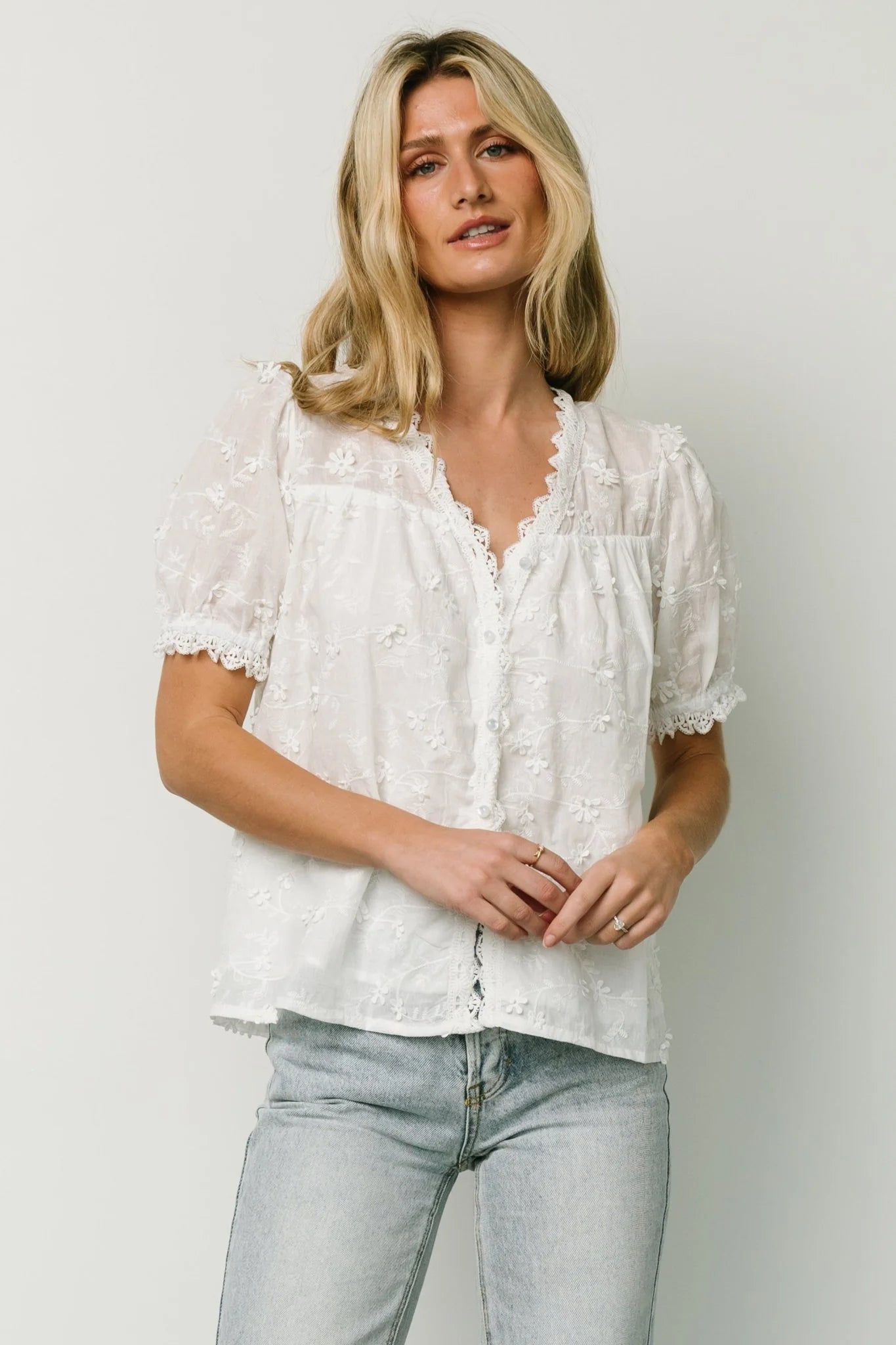 Pauline Embossed Top | Off White