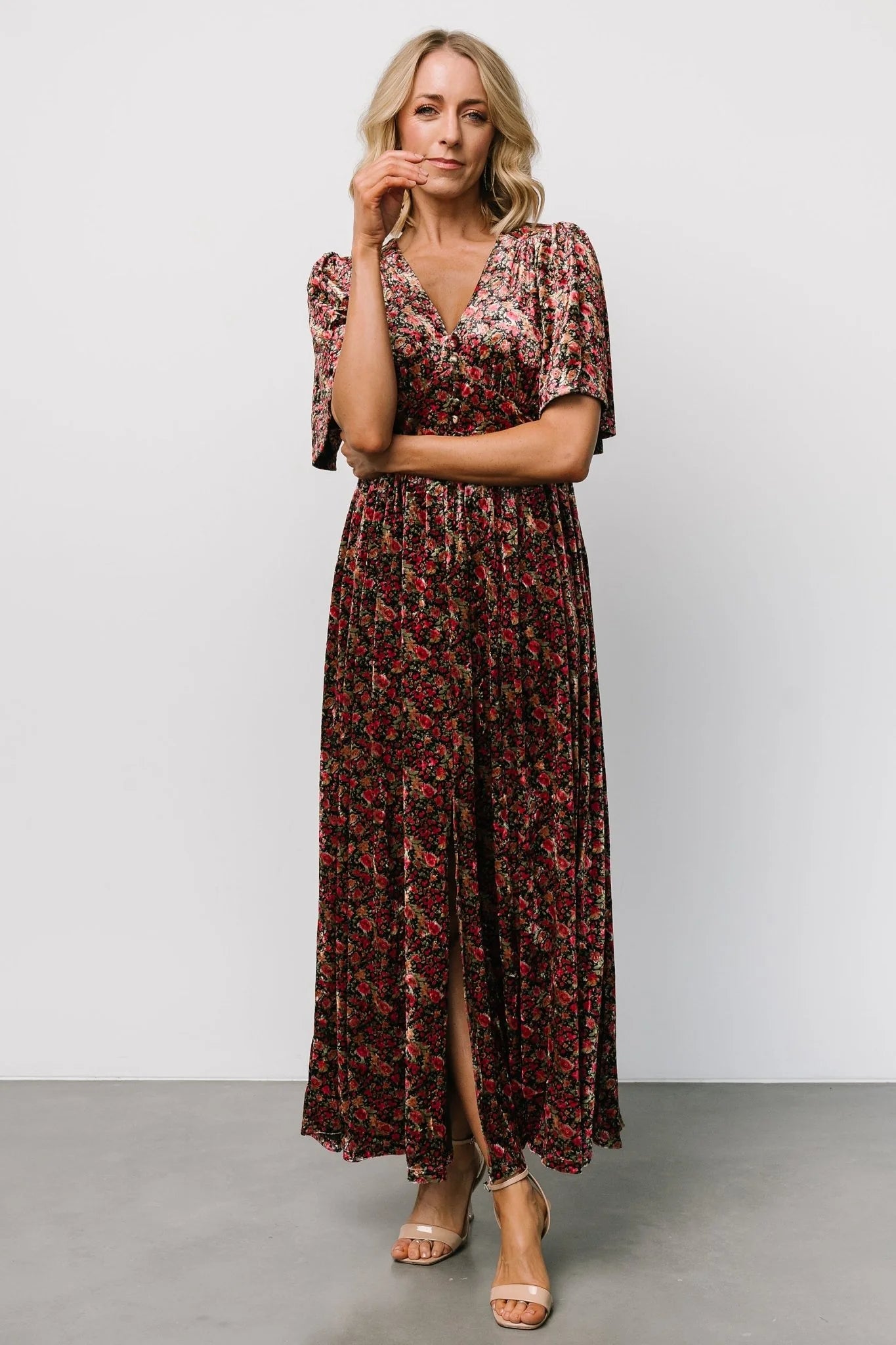 Irina Velvet Maxi Dress | Black Multi Floral
