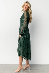 Kalla Sequin Midi Dress | Emerald