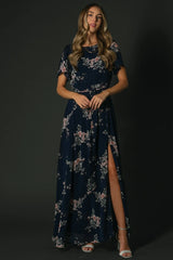 Naomi Short Sleeve Maxi Dress | Navy Floral