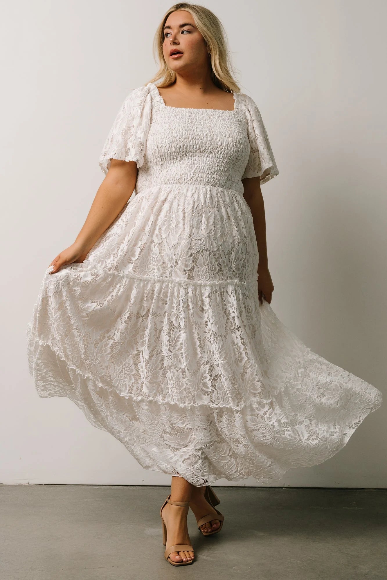 Aspen Smocked Lace Maxi Dress | Off White