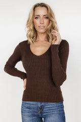 Adrian Ribbed Sweater Top | Brown