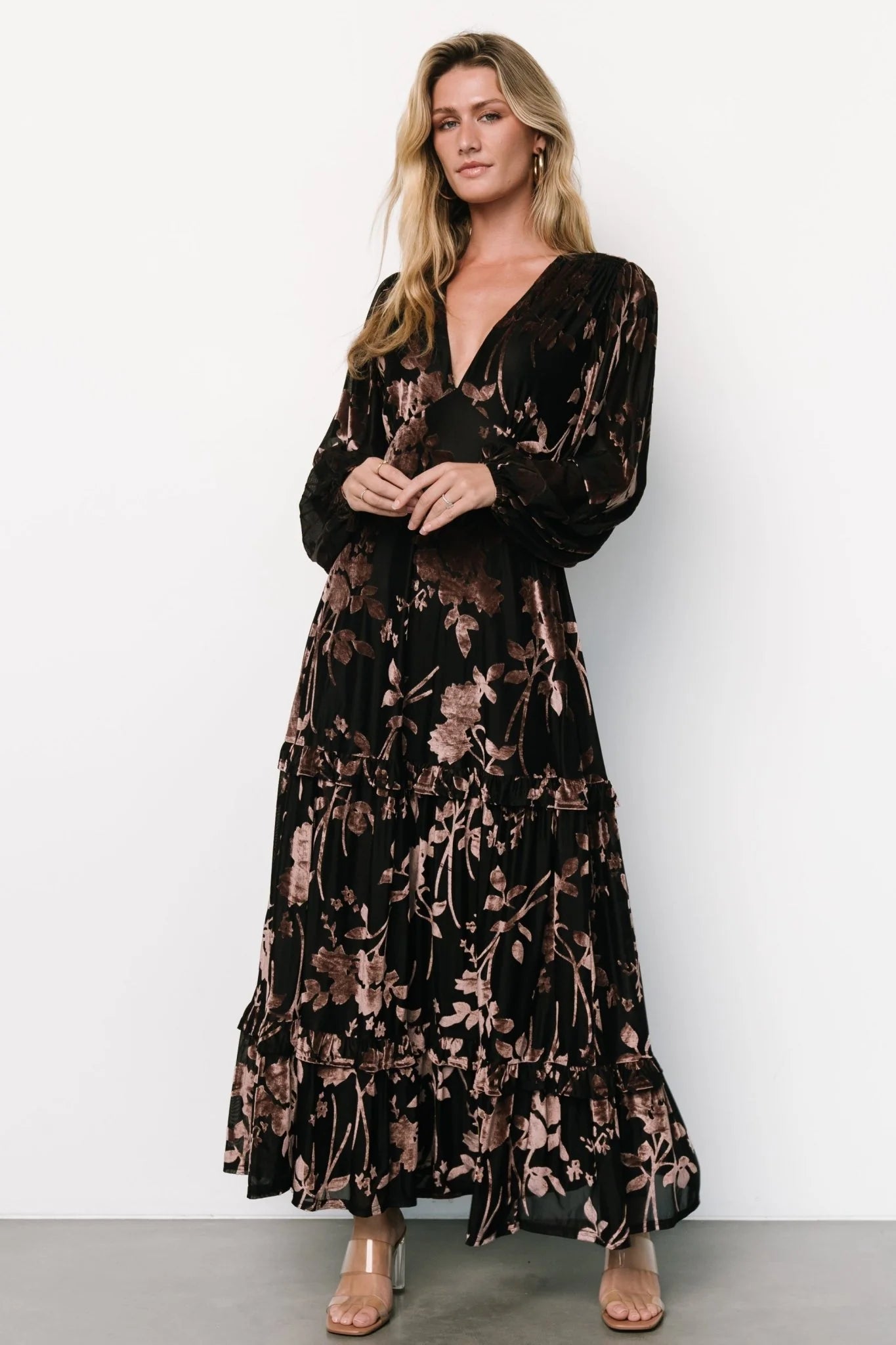Liana Velvet Embossed Maxi Dress | Black