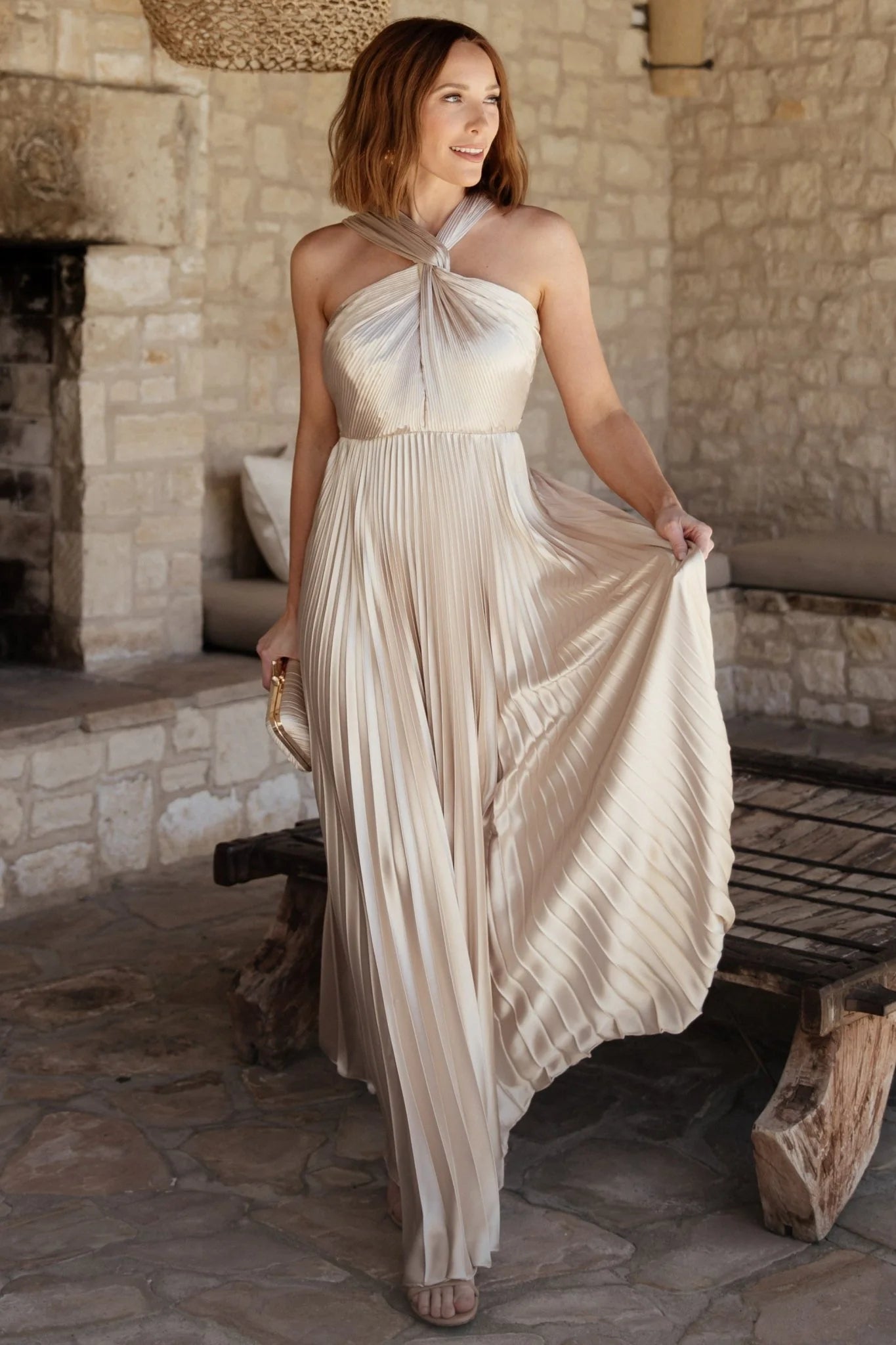 Sandra Pleated Maxi Dress | Champagne