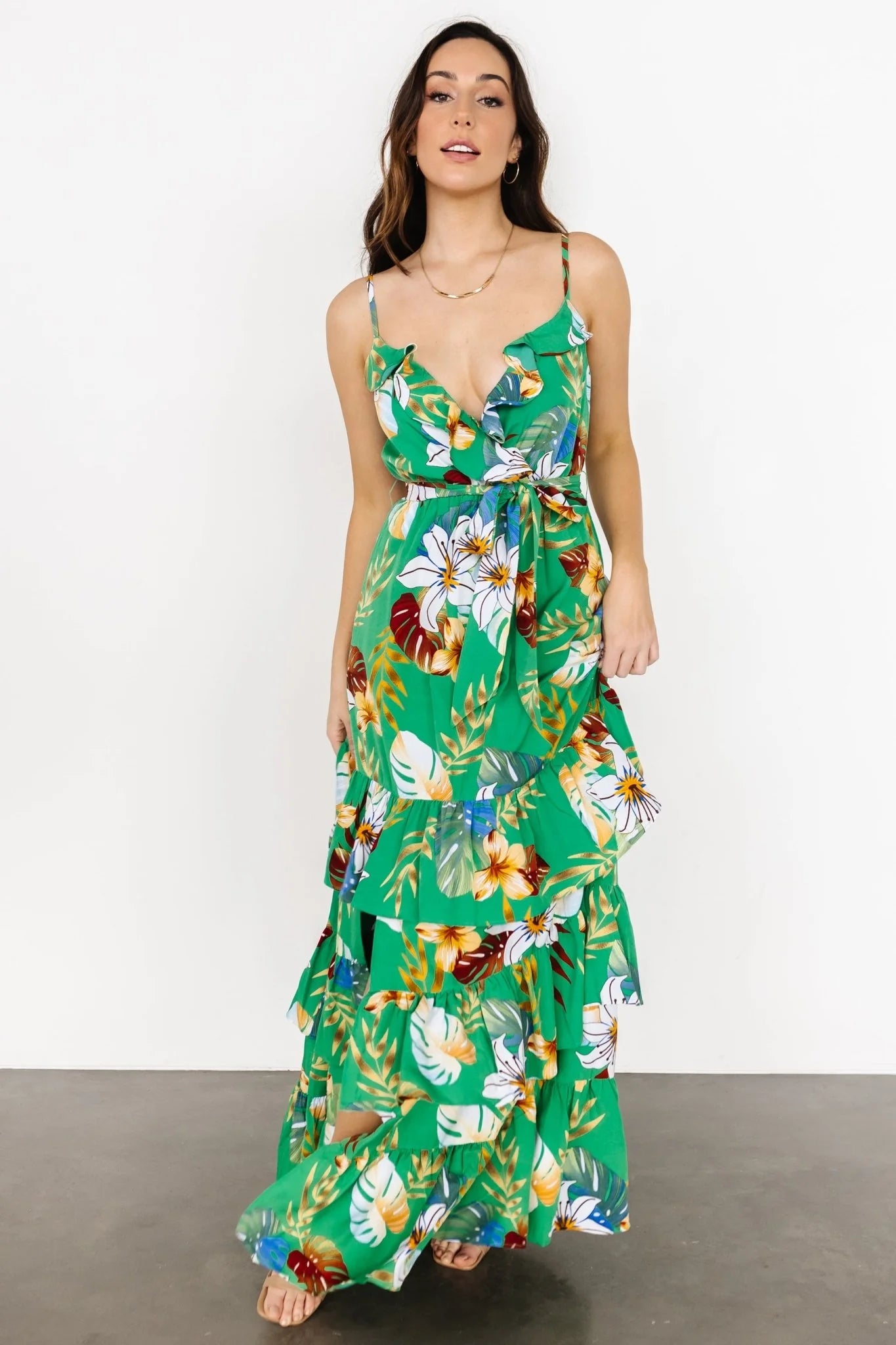 Dolores Ruffle Maxi Dress | Green Multi