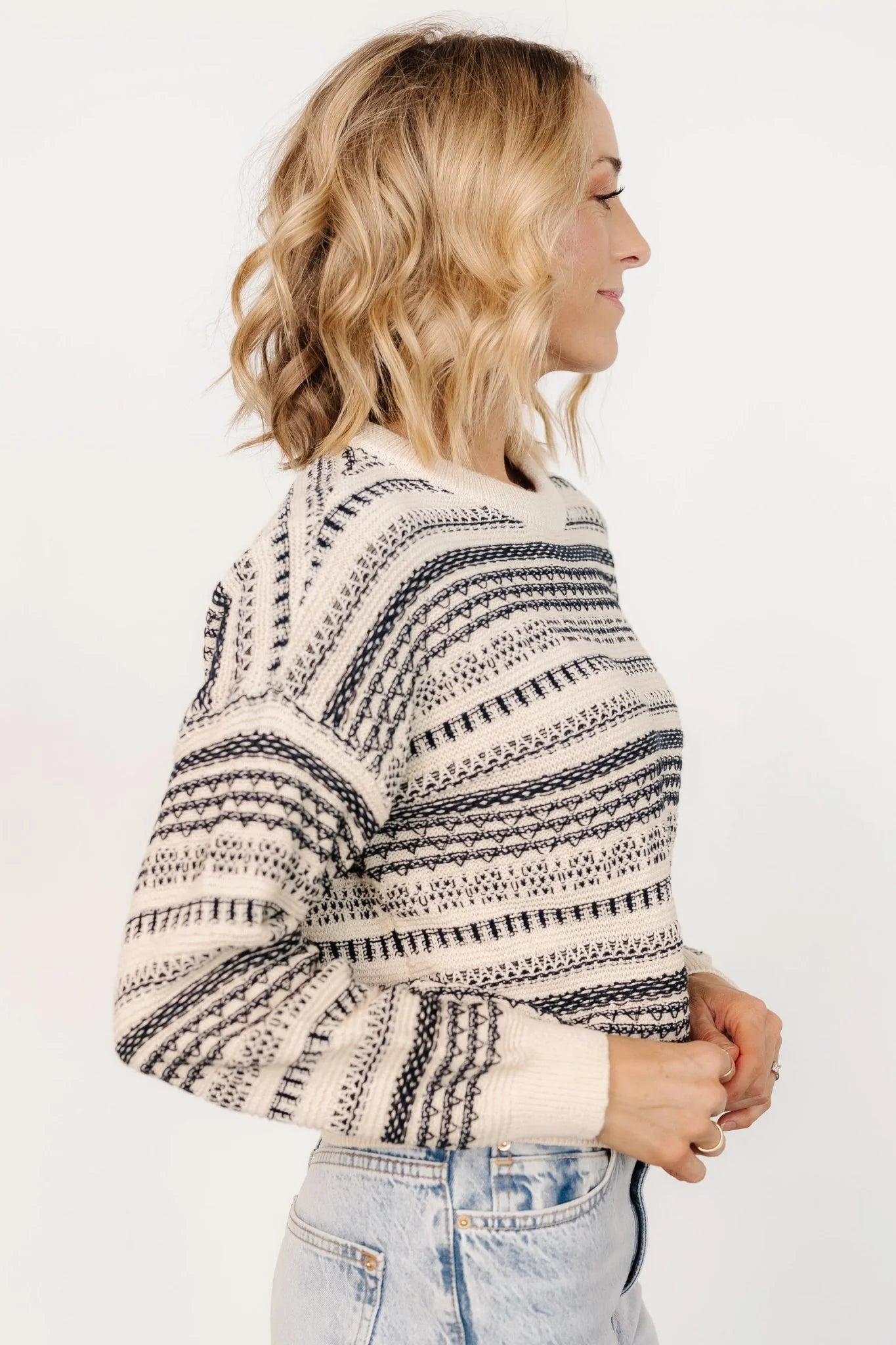 Jasleen Knit Sweater | Cream + Navy