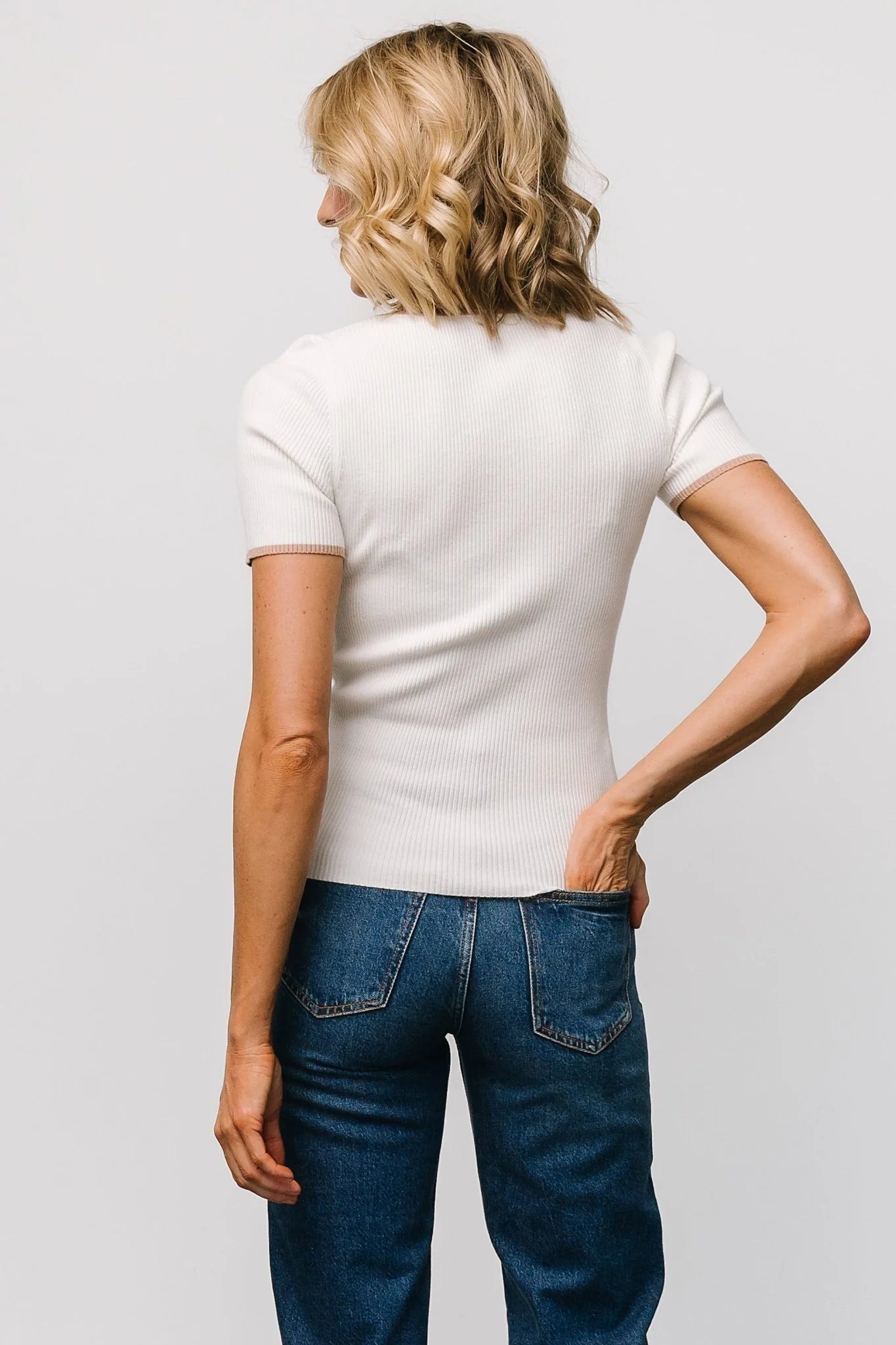 Dena Ribbed Top | Ivory + Tan