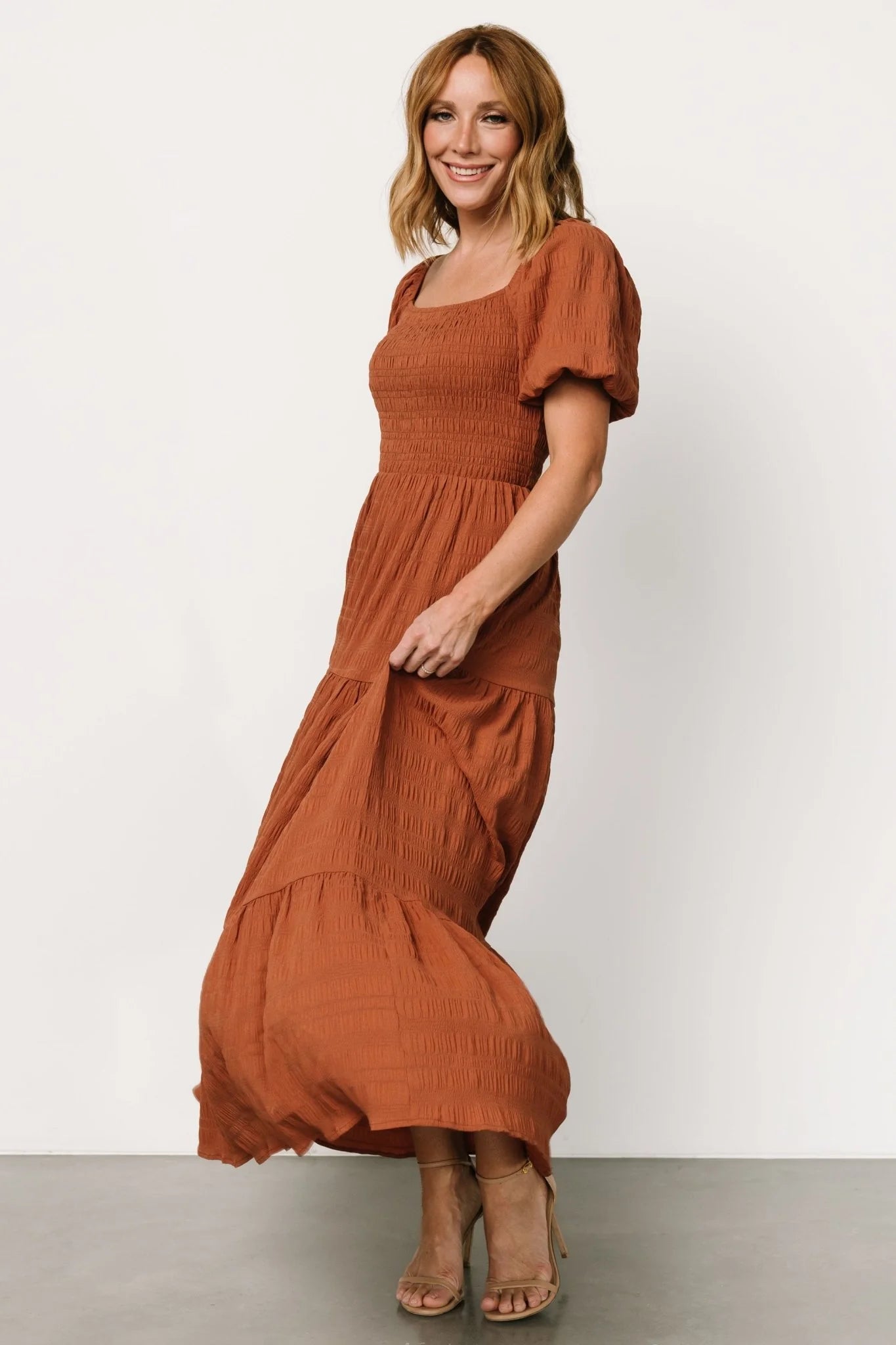 Amaya Smocked Dress | Sandstone