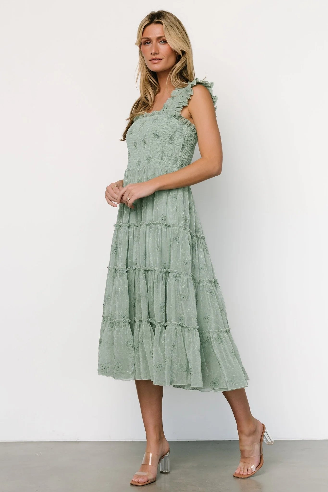 Holland Embroidered Dress | Light Sage