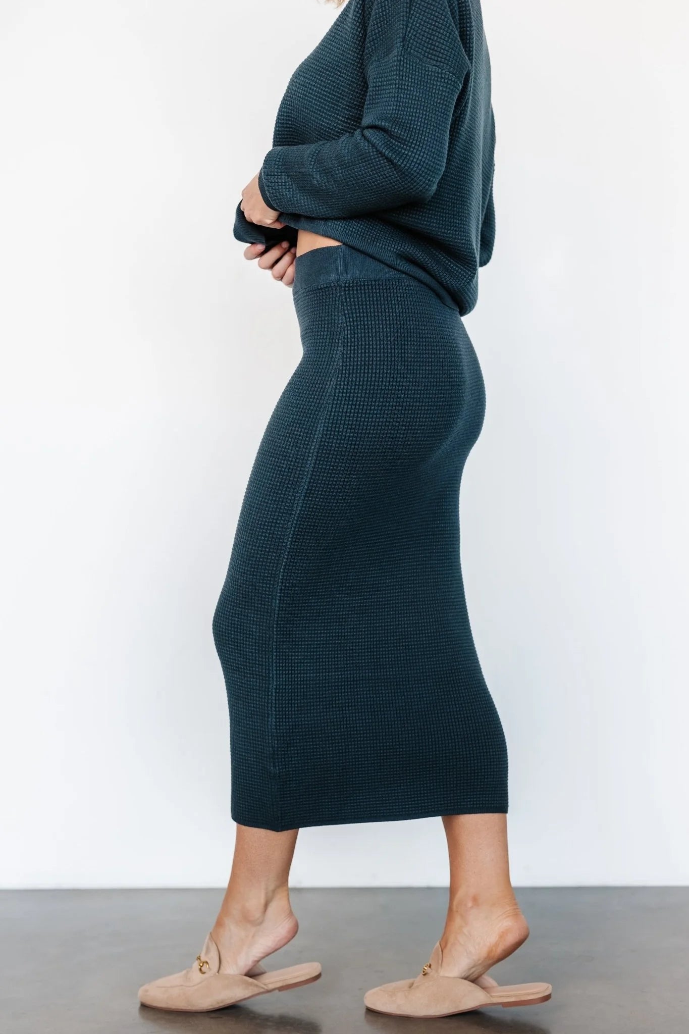 Carey Waffle Midi Skirt | Midnight Blue