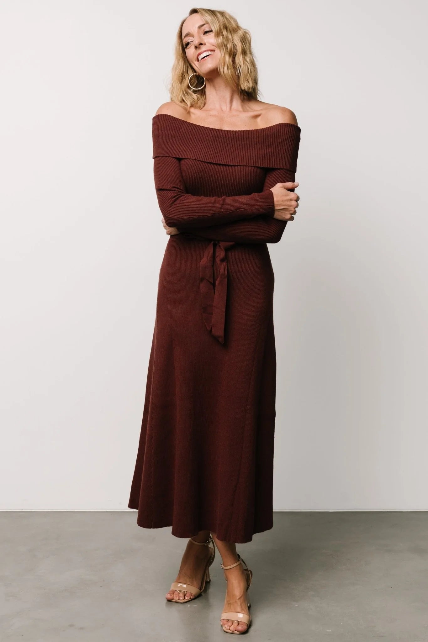 Rheta Off Shoulder Sweater Dress | Mahogany