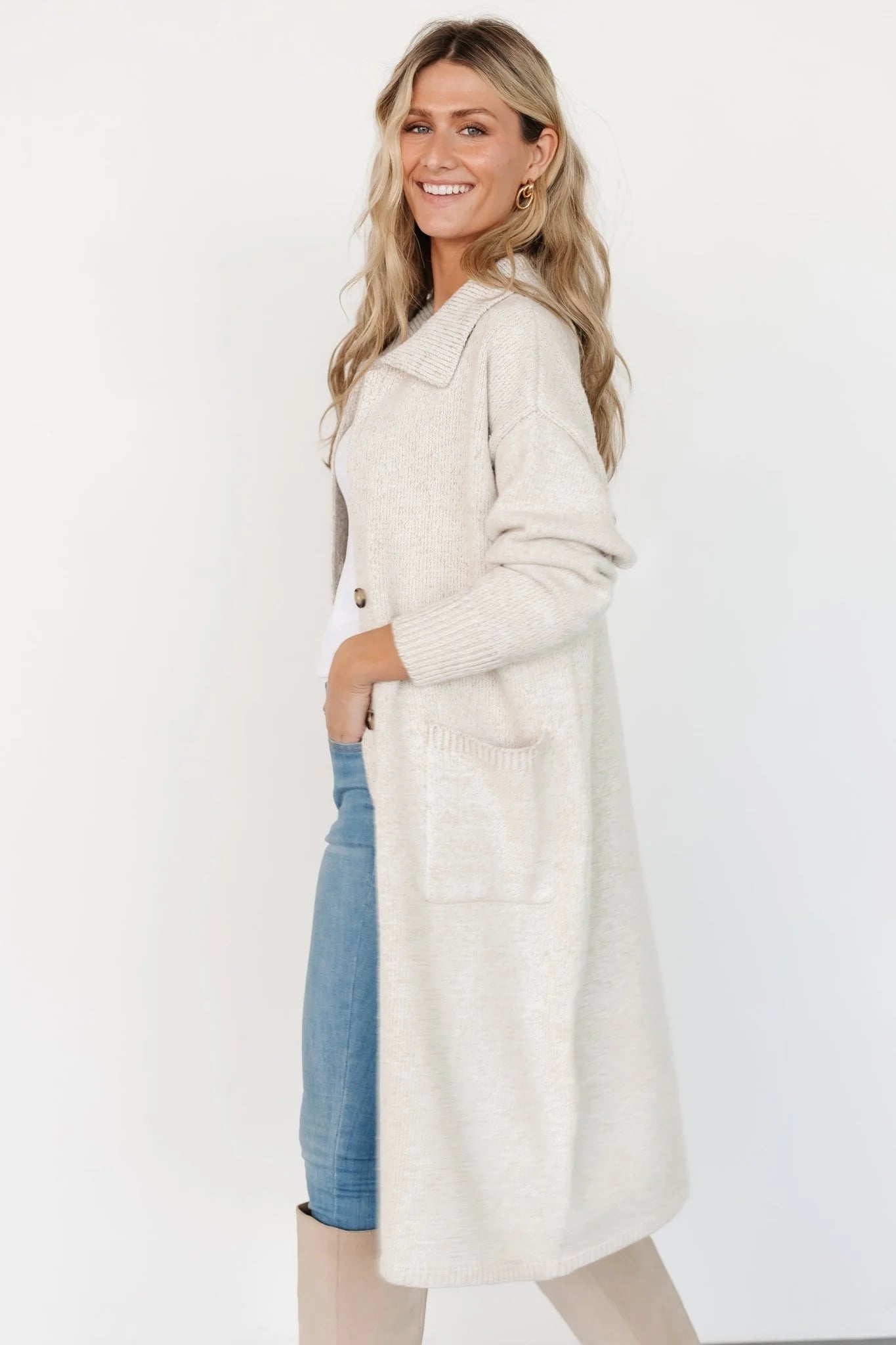 Ontario Long Button Cardigan | Oatmeal
