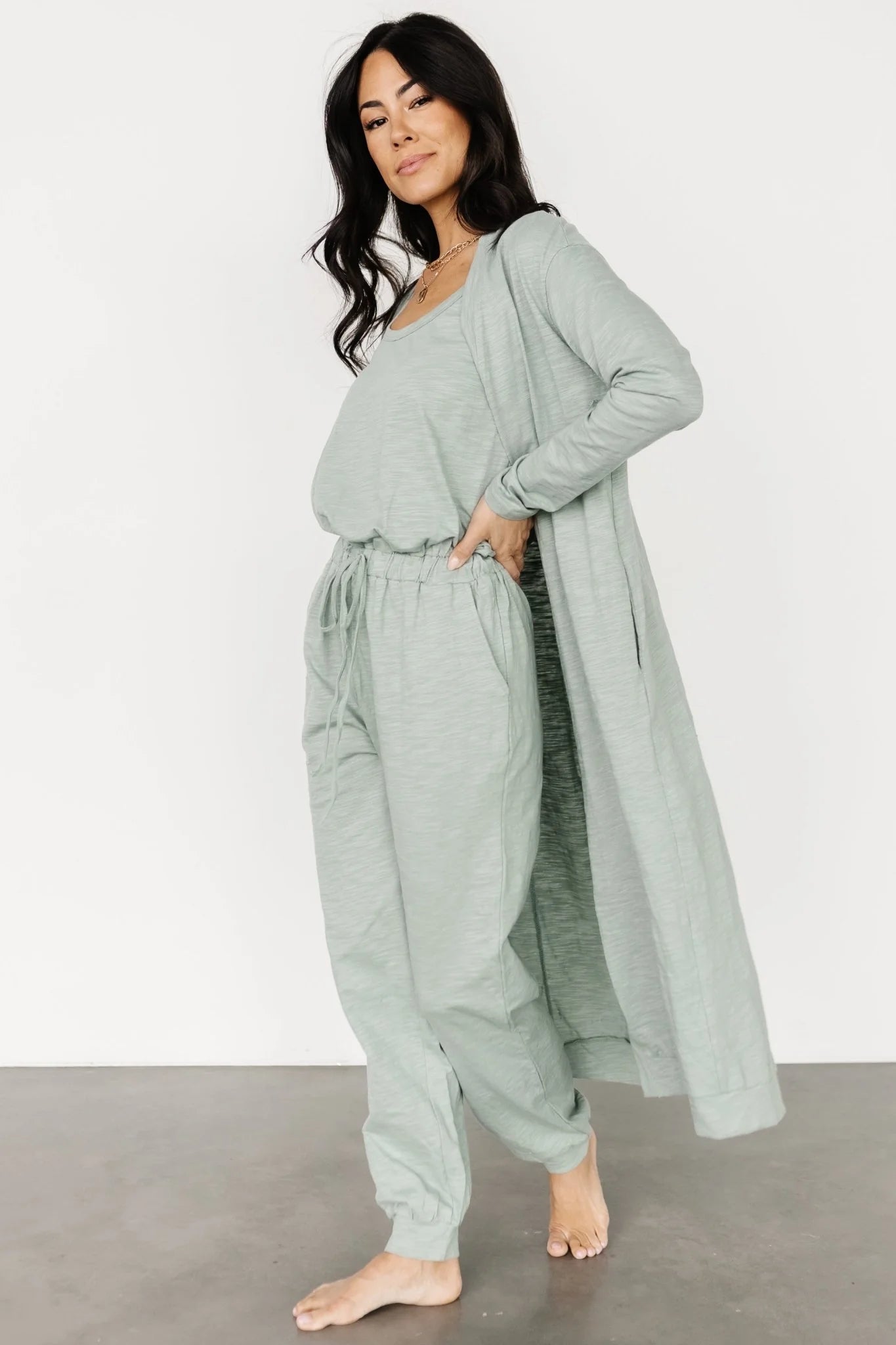Janae Jumpsuit + Cardigan Set | Sage