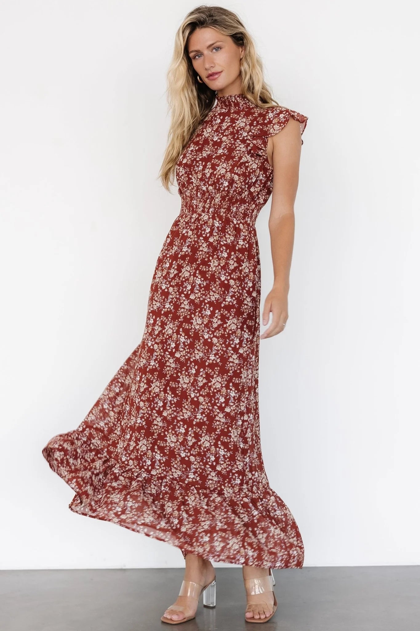 Kearny Ruffle Maxi Dress | Rust Print