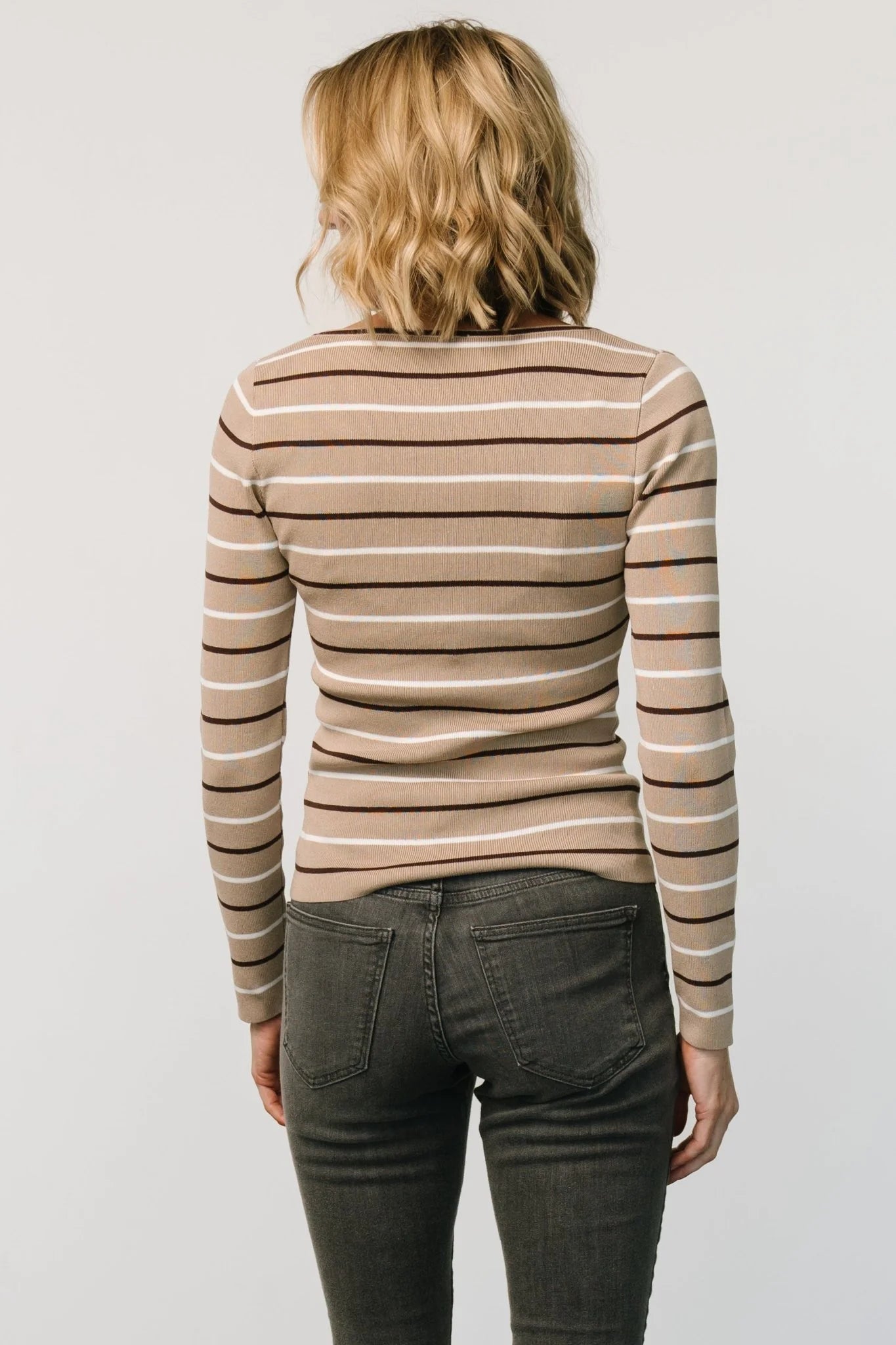 Kaylee Long Sleeve Top | Taupe Stripe
