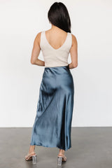 Celeste Satin Midi Skirt | Steel Blue