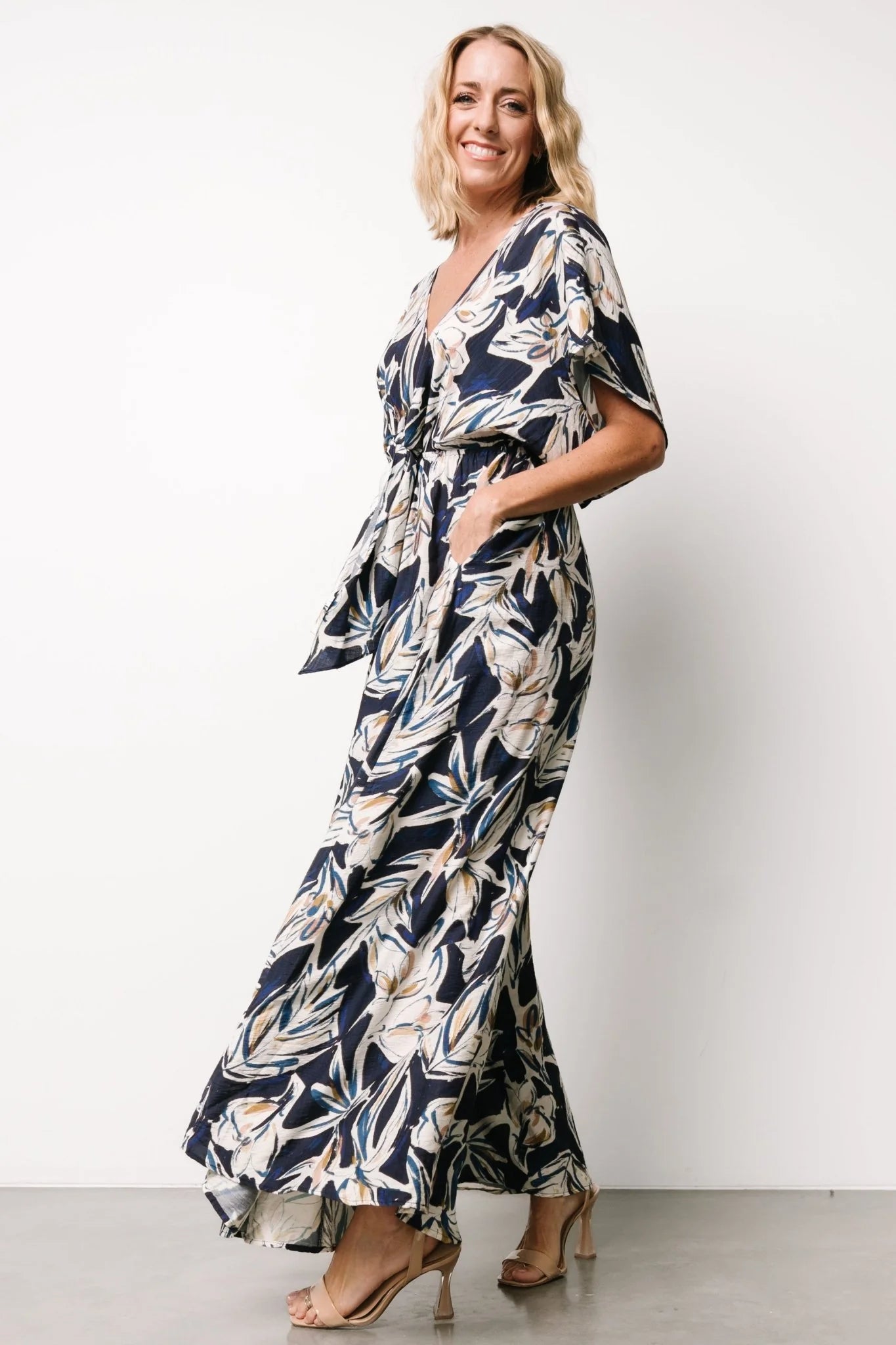 Giada Wide Leg Jumpsuit | Navy + Off White