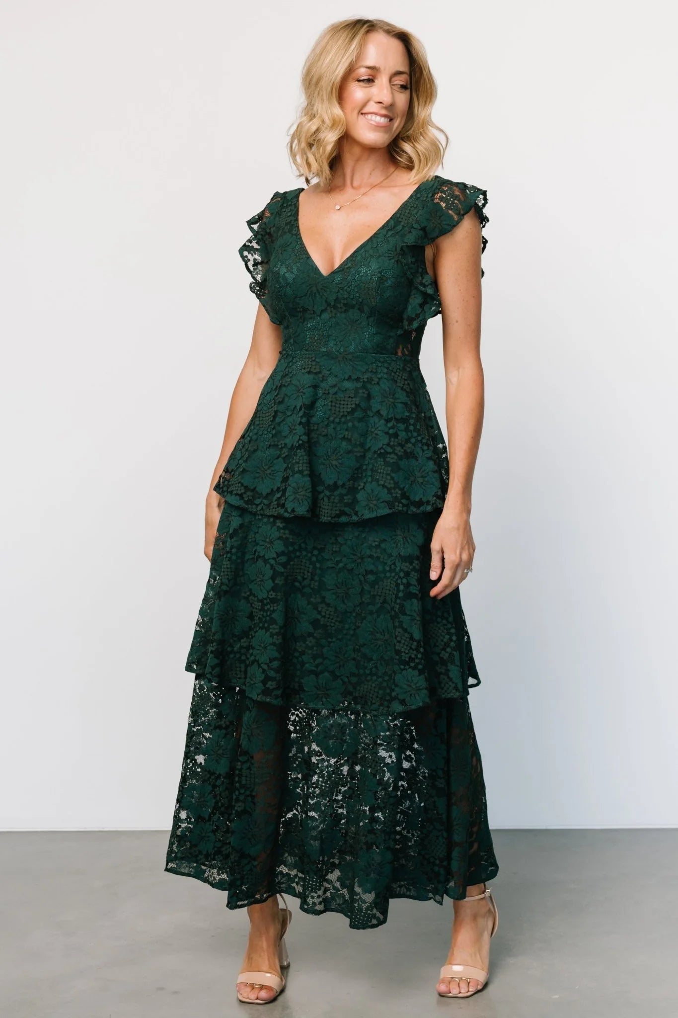 Margot Lace Tiered Maxi Dress | Deep Emerald
