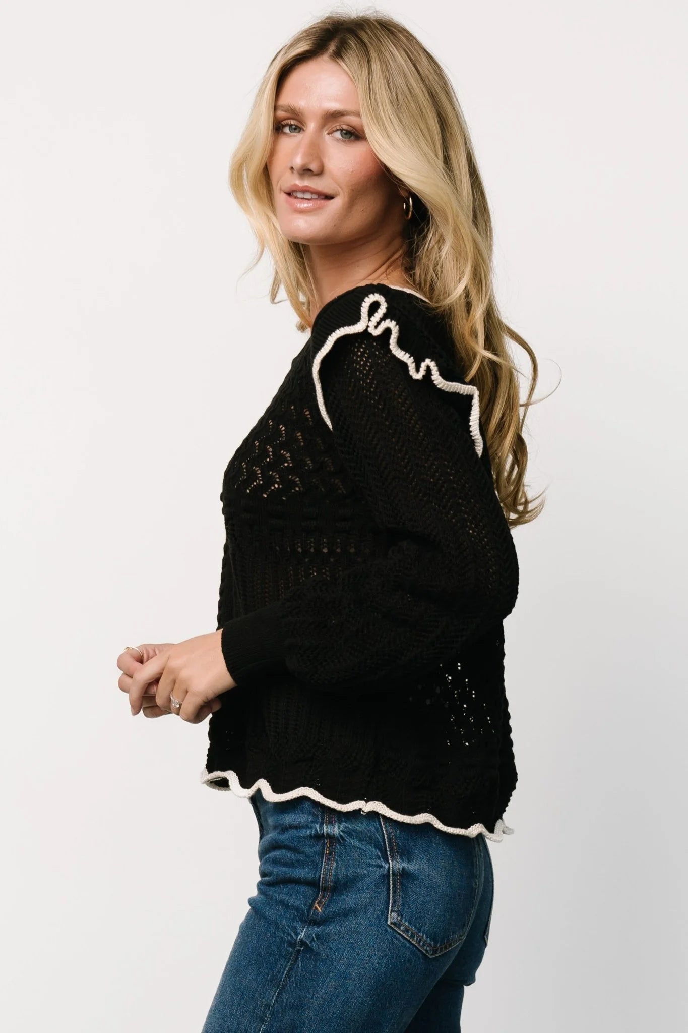 Oleya Knit Sweater Top | Black