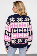 Zermatt Sweater | Navy + Pink Print