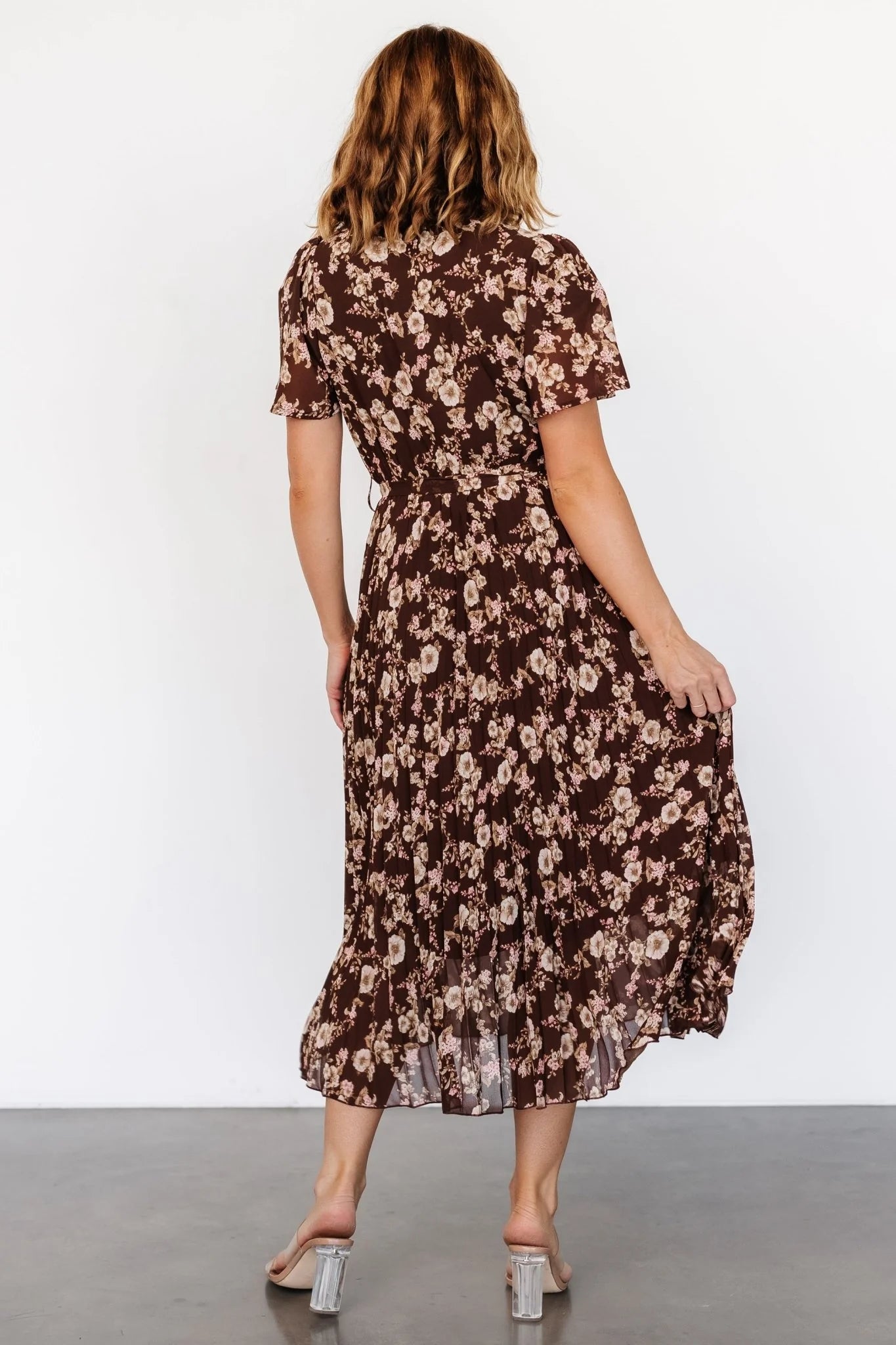 Cassidy Pleated Midi Dress | Brown Floral
