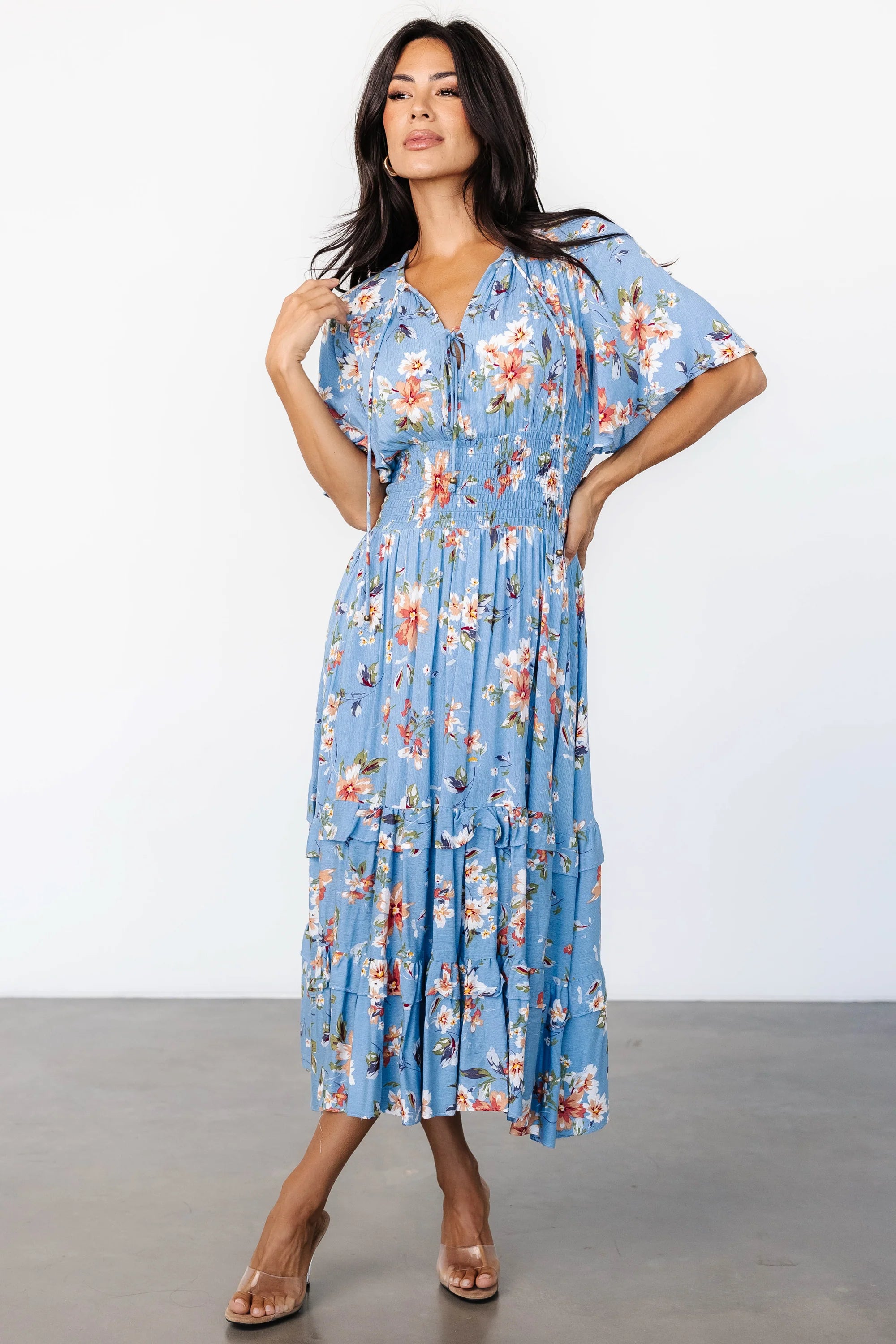 Spell Boho Midi Dress | Blue + Peach Floral