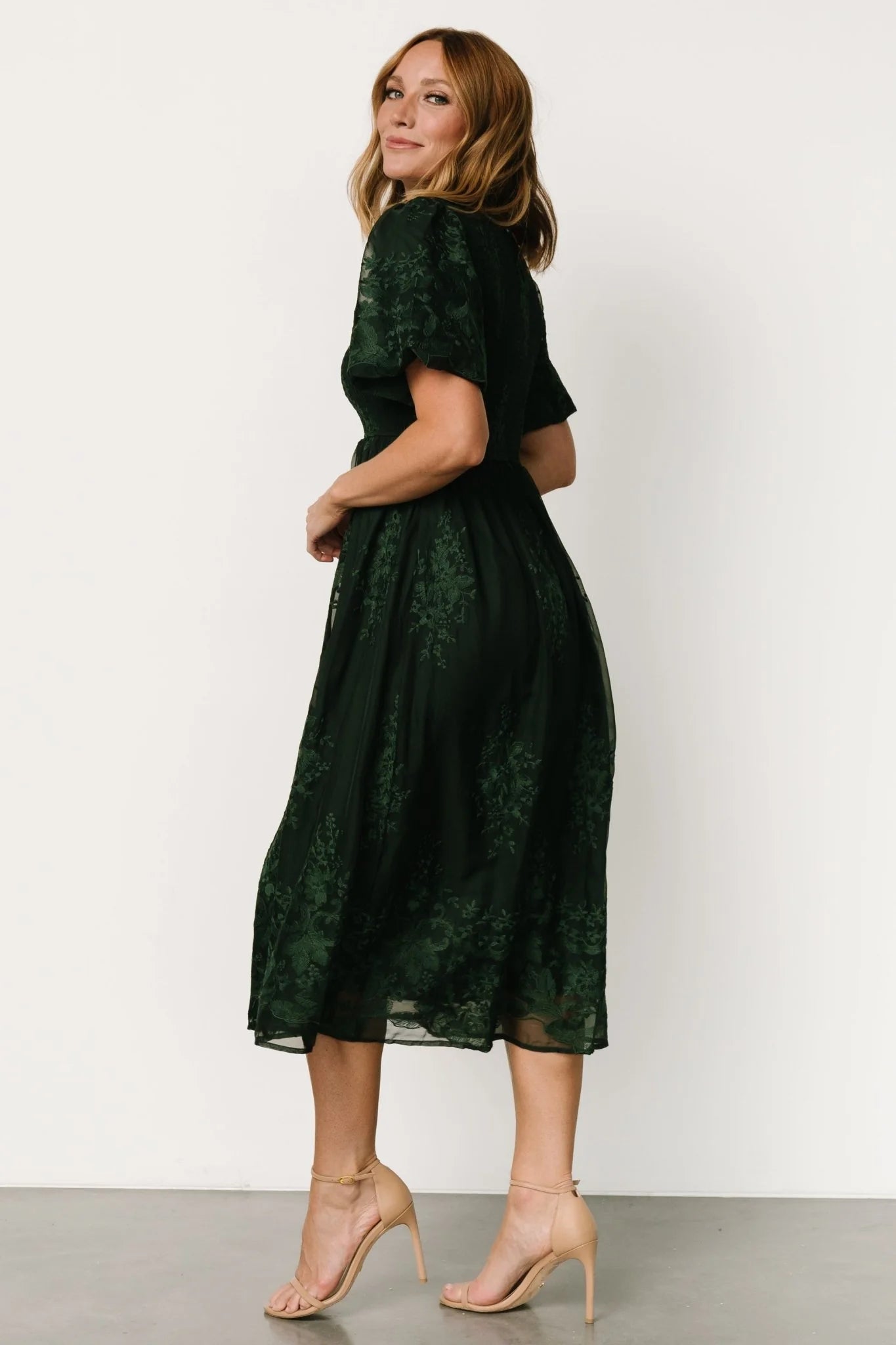 Corrine Embroidered Midi Dress | Emerald