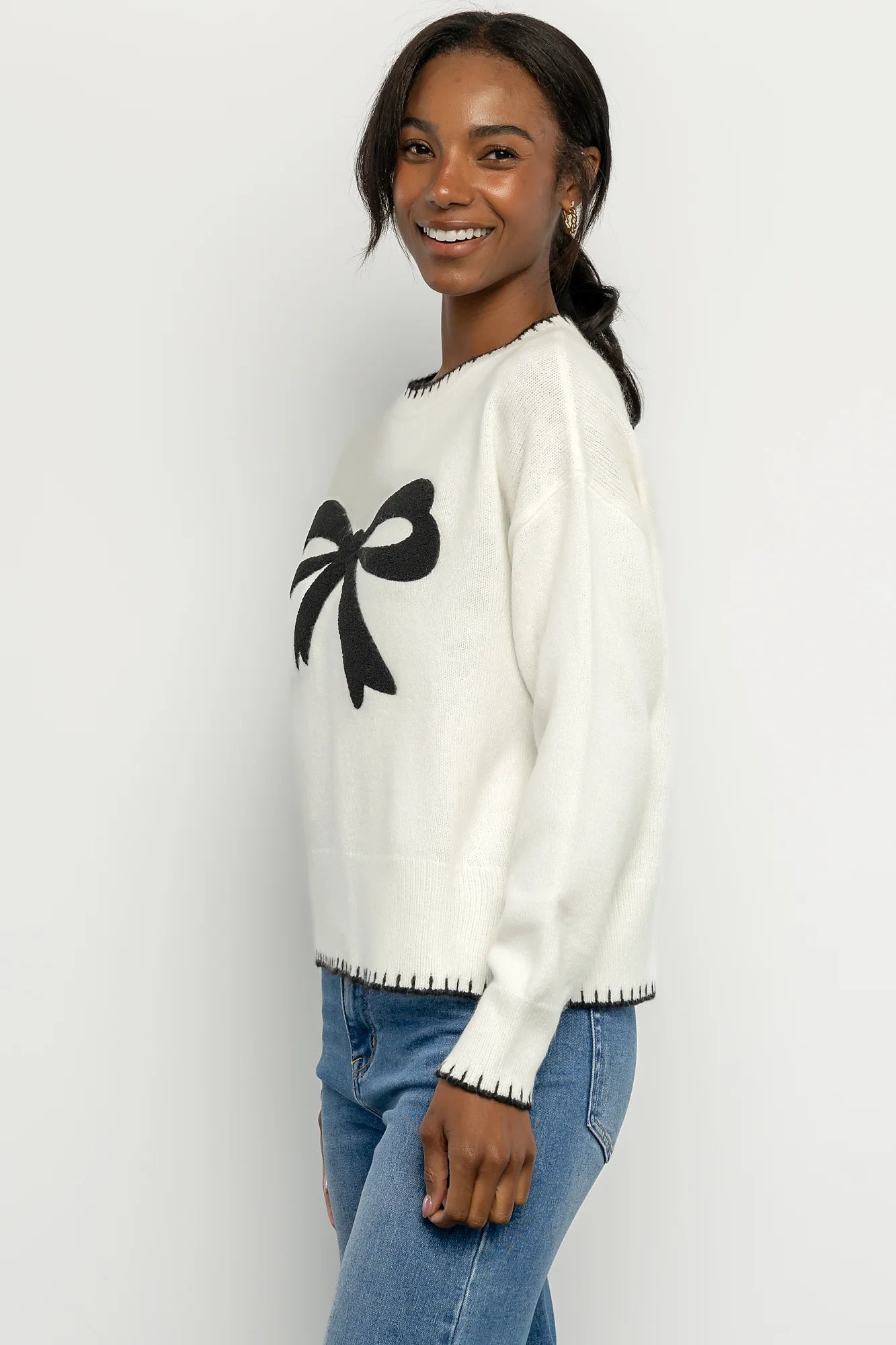 Bow Sweater | Cream + Black