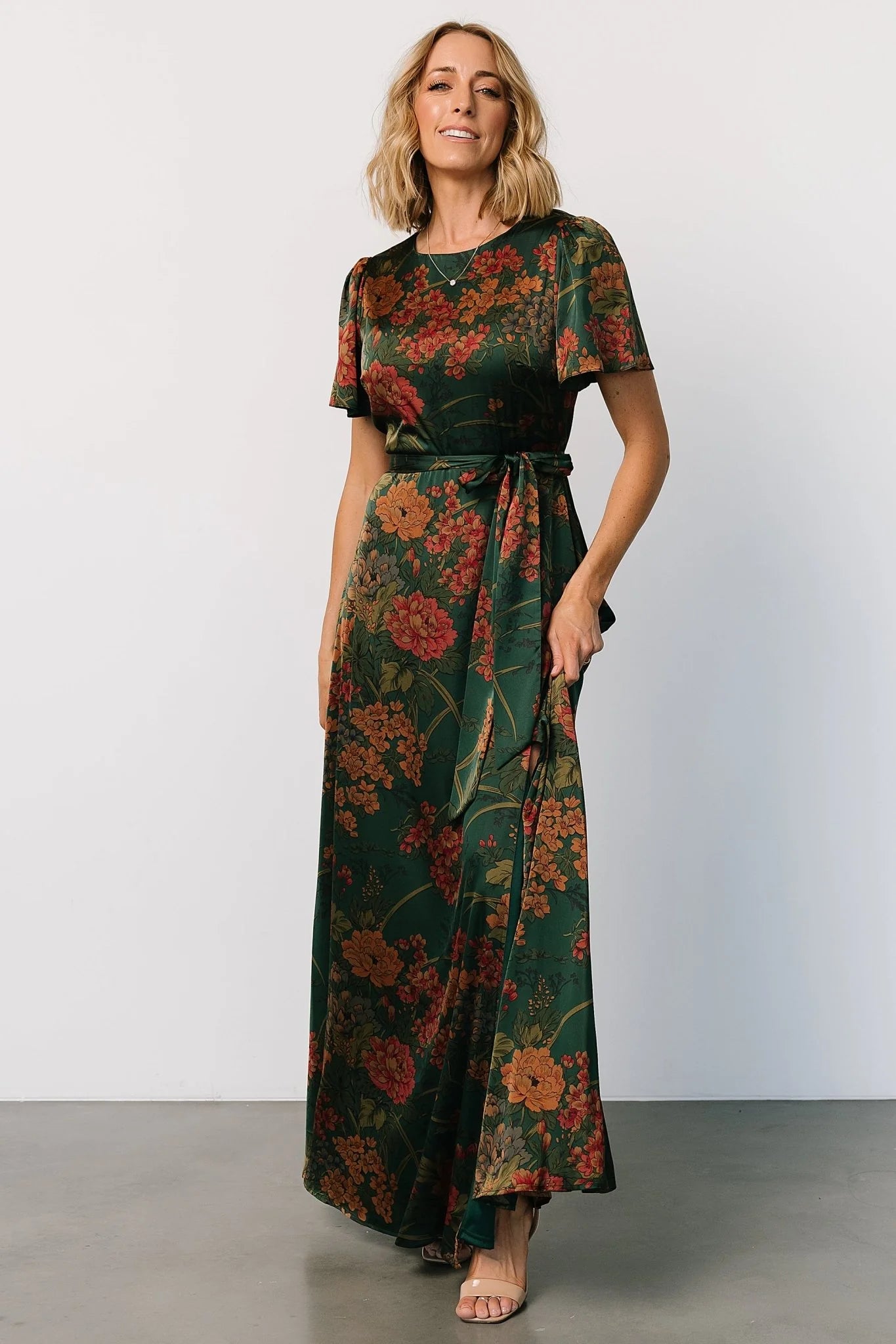 Agnes Satin Maxi Dress | Dark Green Floral