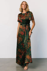 Agnes Satin Maxi Dress | Dark Green Floral