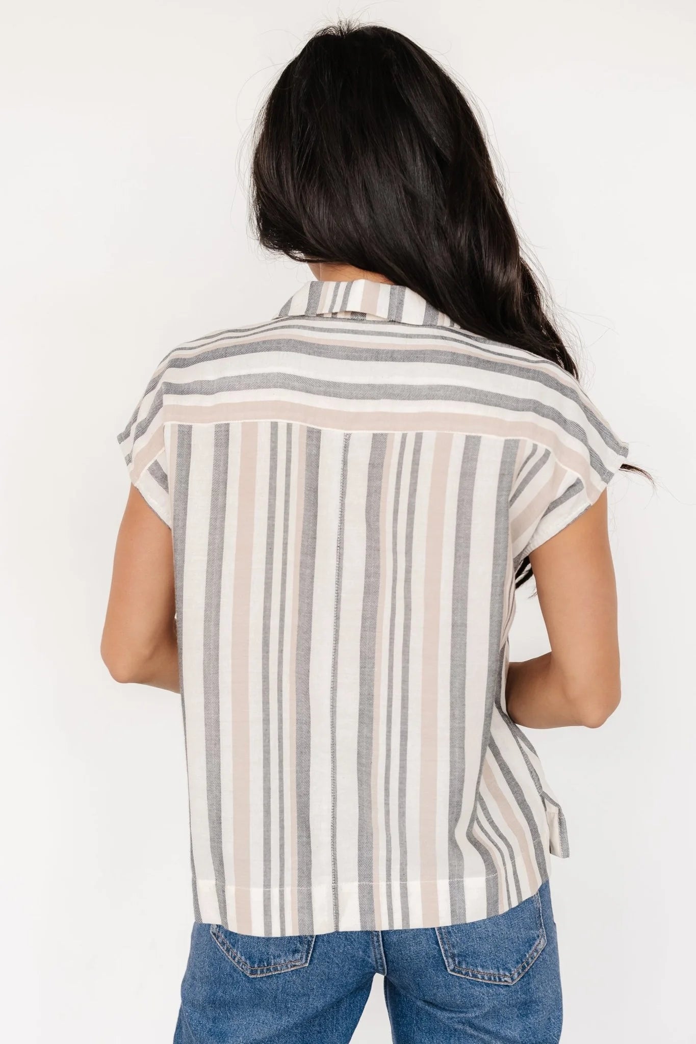 Beckett Button Top | Natural Multi Stripe