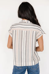 Beckett Button Top | Natural Multi Stripe