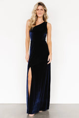 Tatiana Velvet One Shoulder Maxi Dress | Navy