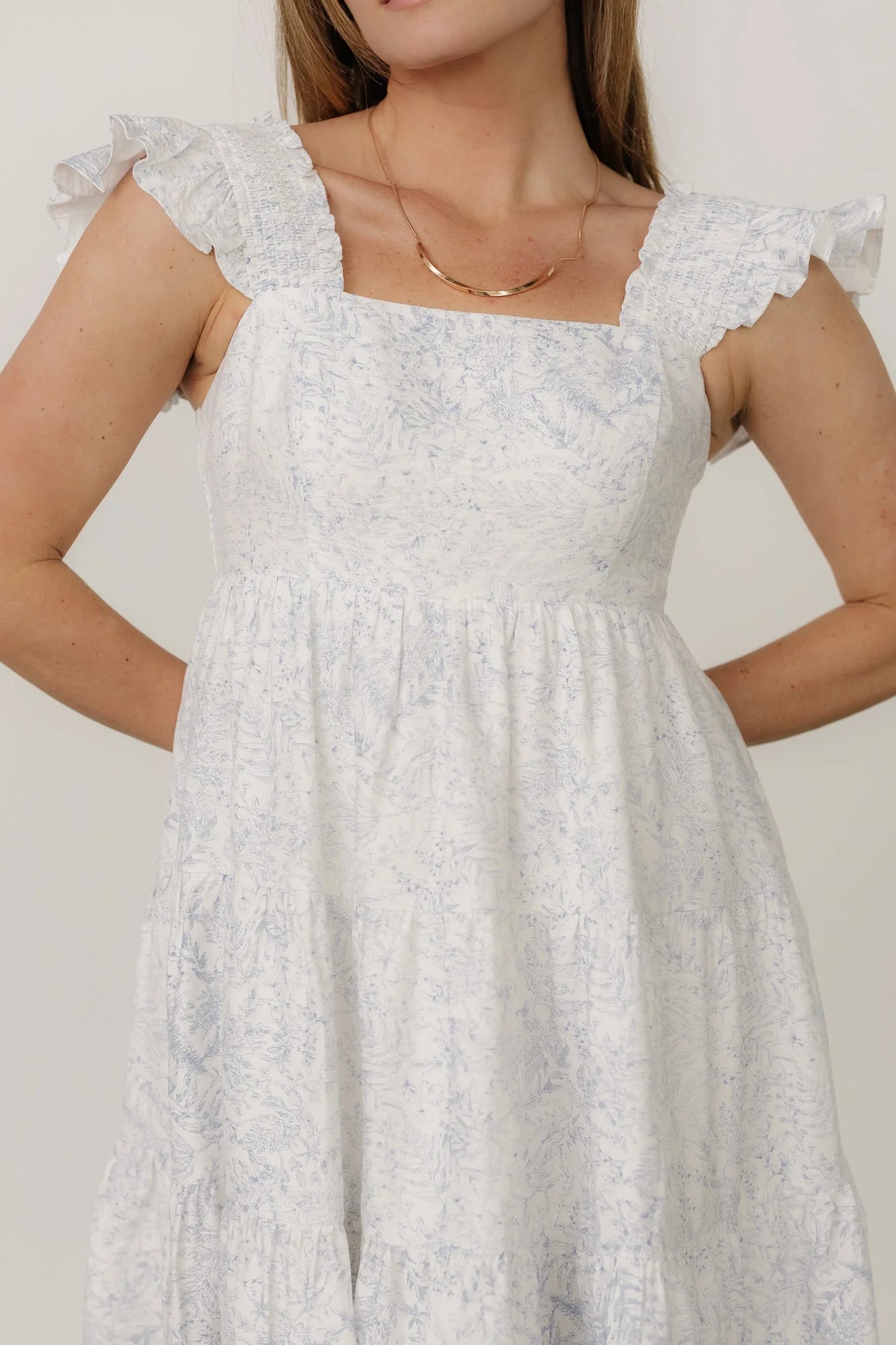 Suri Short Dress | Off White + Blue Floral