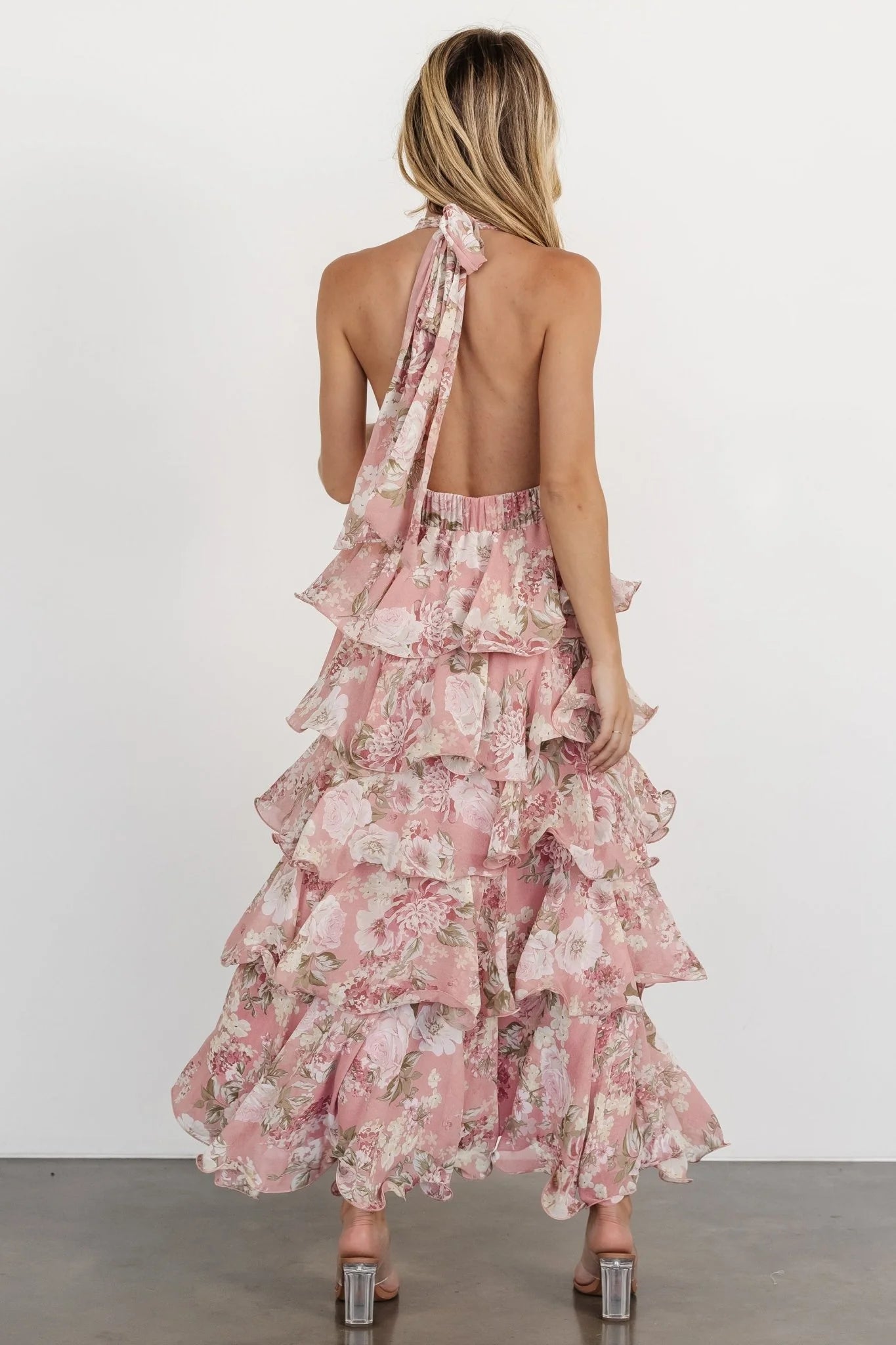 Jesslyn Open Back Tiered Maxi Dress | Blush Floral