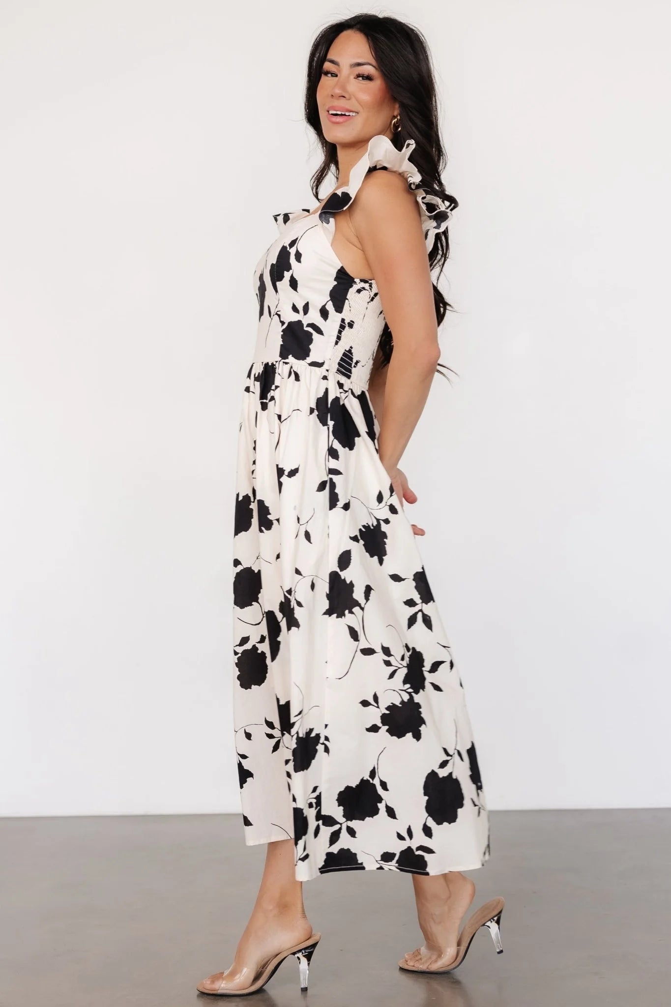Bridget Midi Dress | Ivory + Black Floral