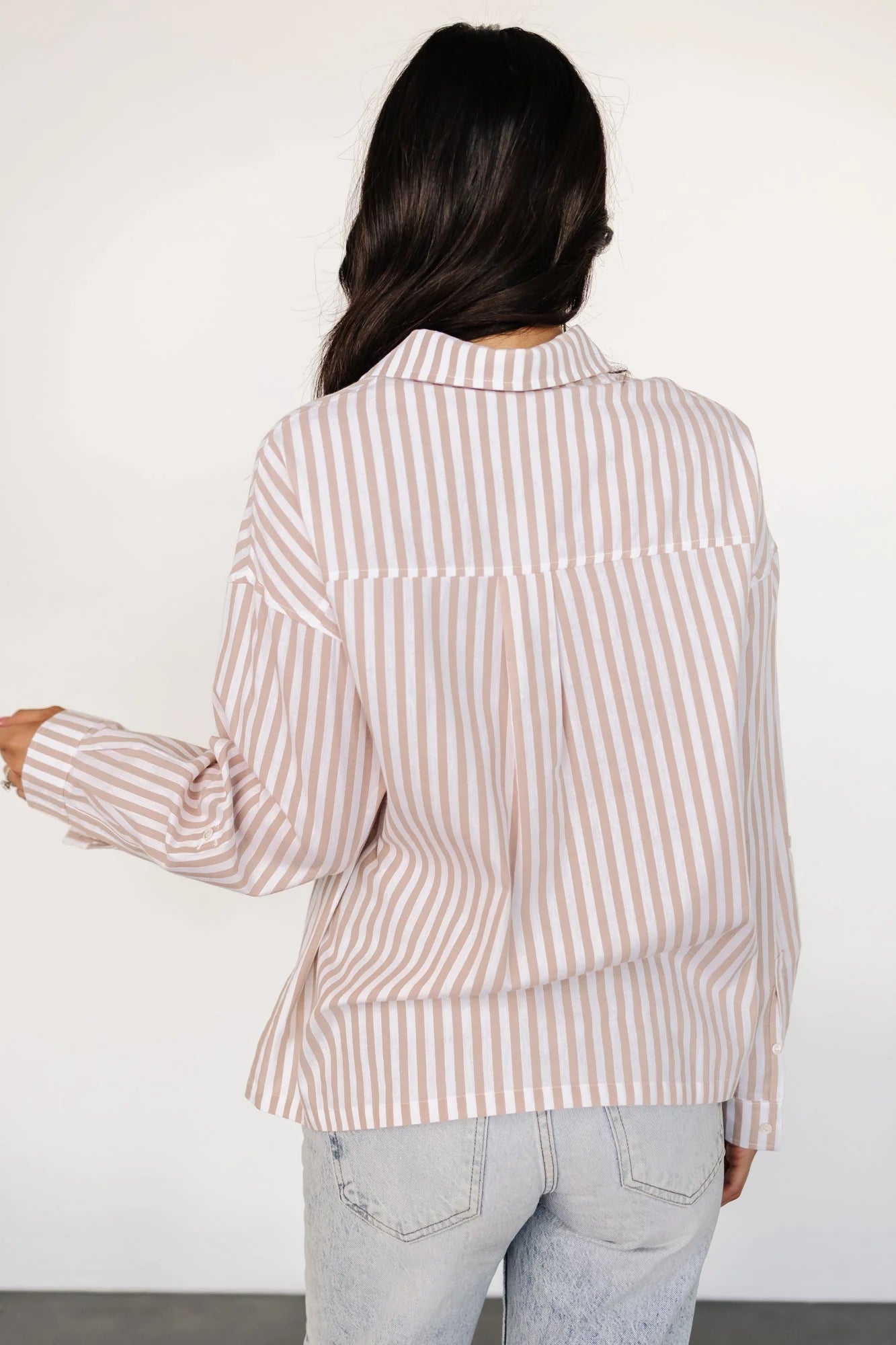 Shasta Button Up Top | Beige Stripe
