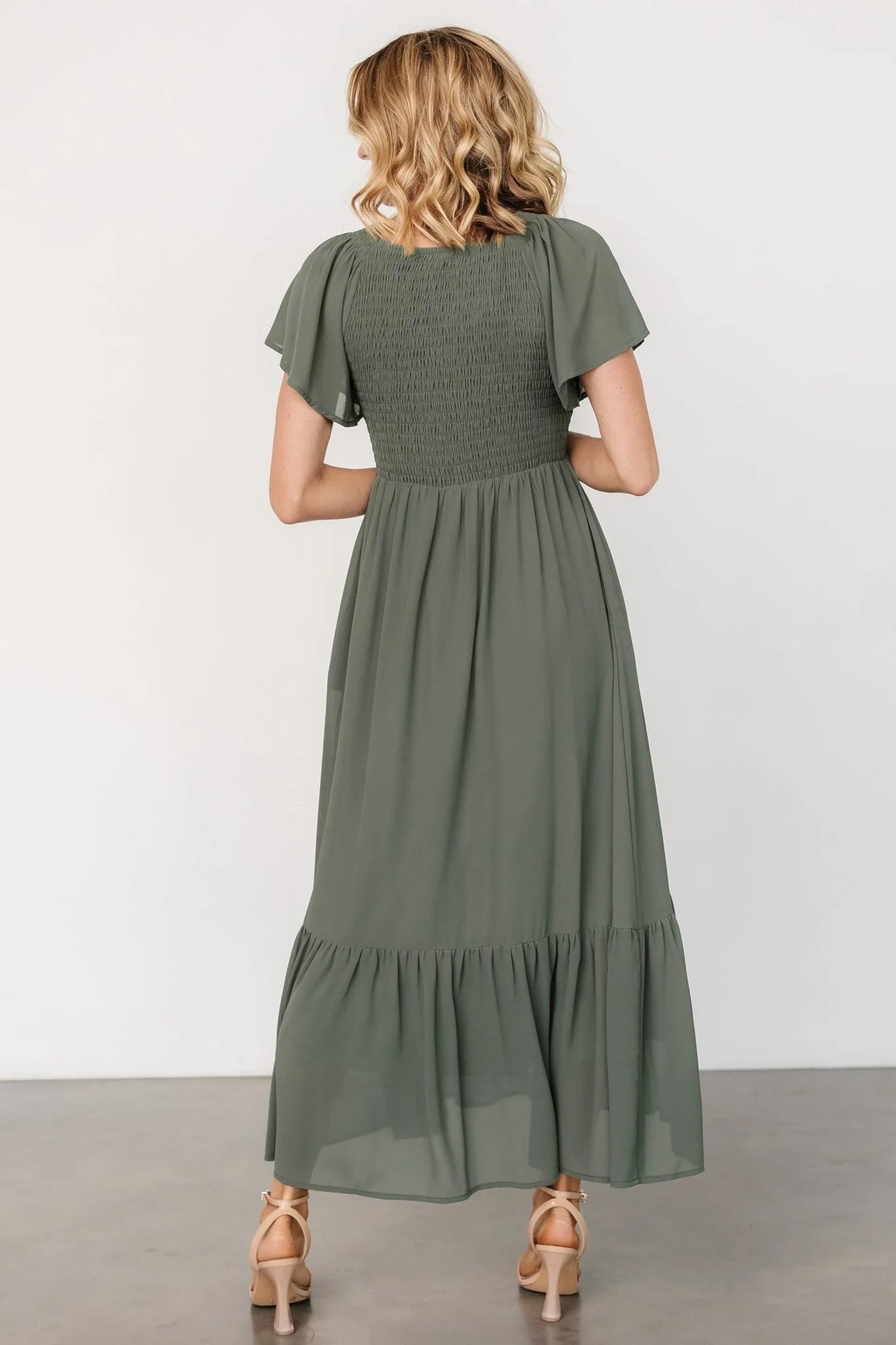 Monica Smocked Dress | Dark Sage