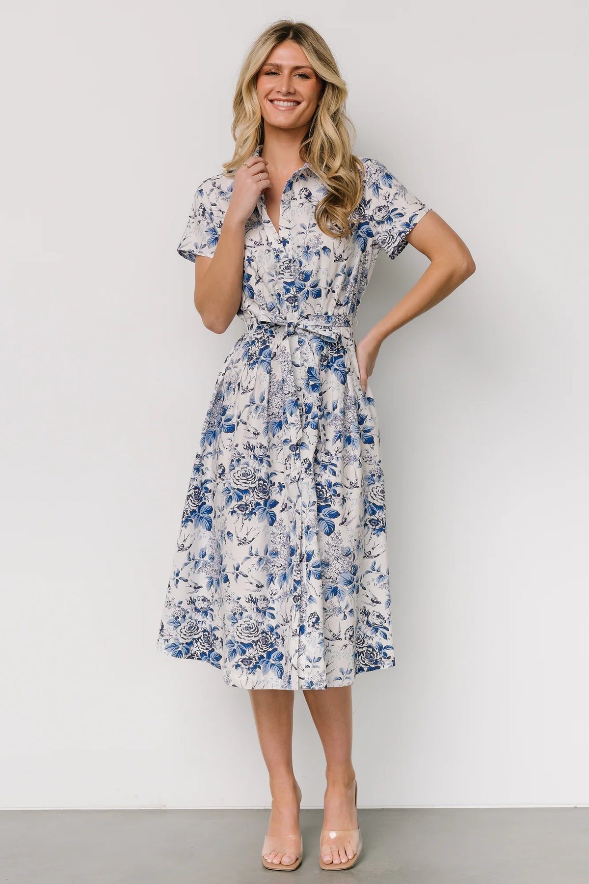 Lidia Midi Dress | White + Blue