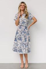 Lidia Midi Dress | White + Blue