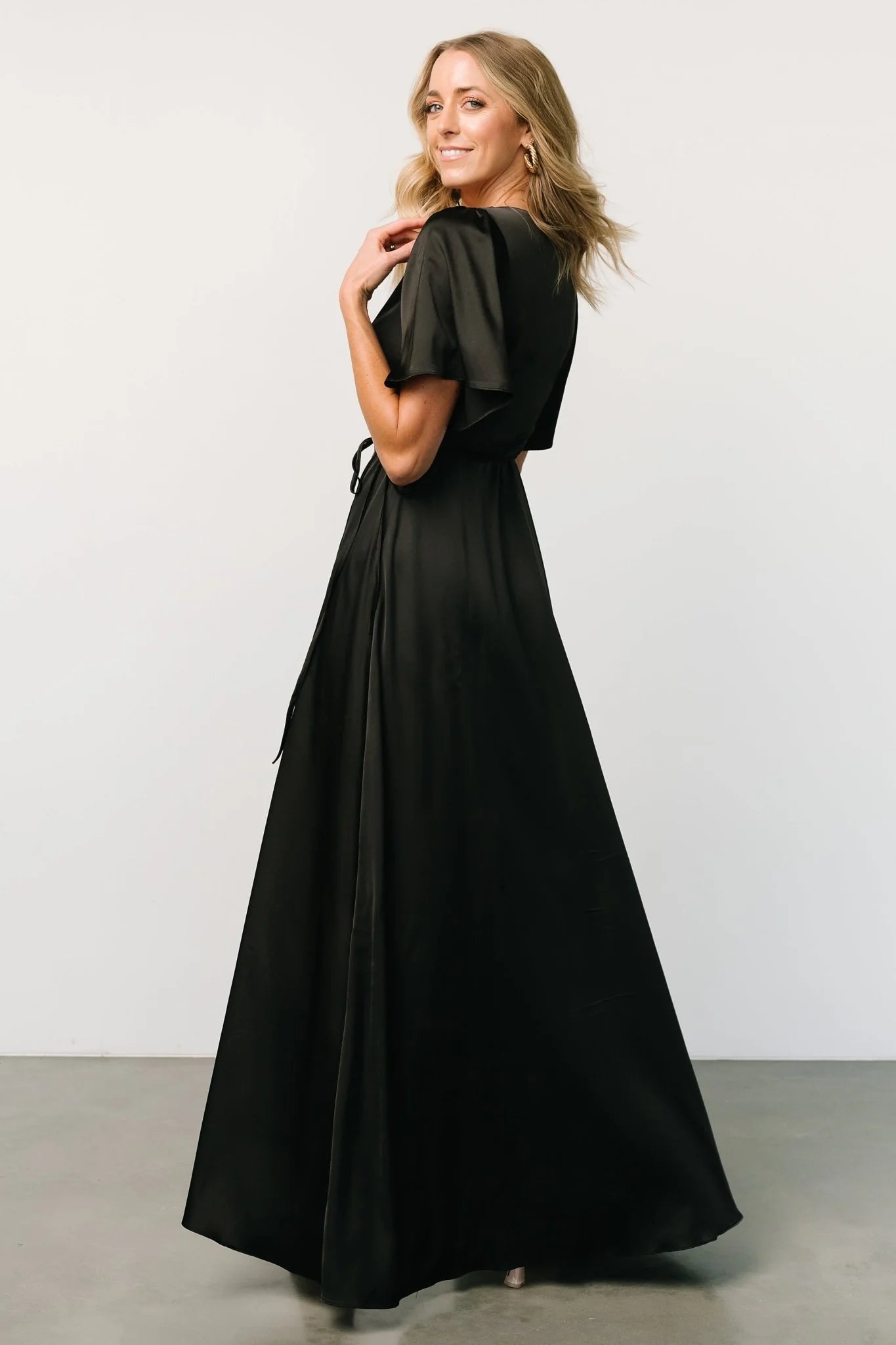 Vara Satin Maxi Wrap Dress | Black