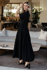 Aizey Button Up Maxi Dress | Black