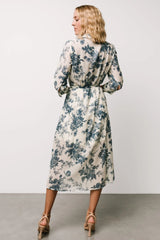 Eunice Button Midi Dress | Ivory + Blue Floral